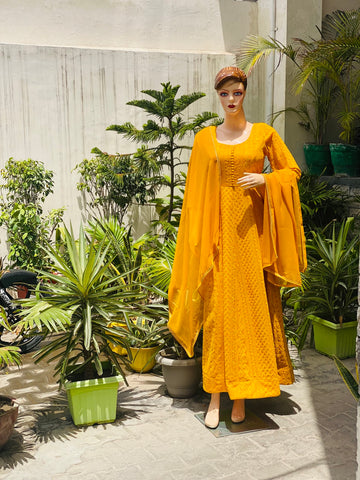 Mustard Chikankari Anarkali
