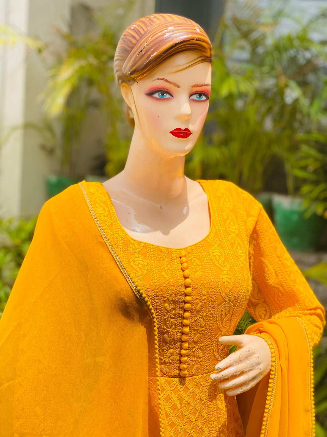 Mustard Chikankari Anarkali