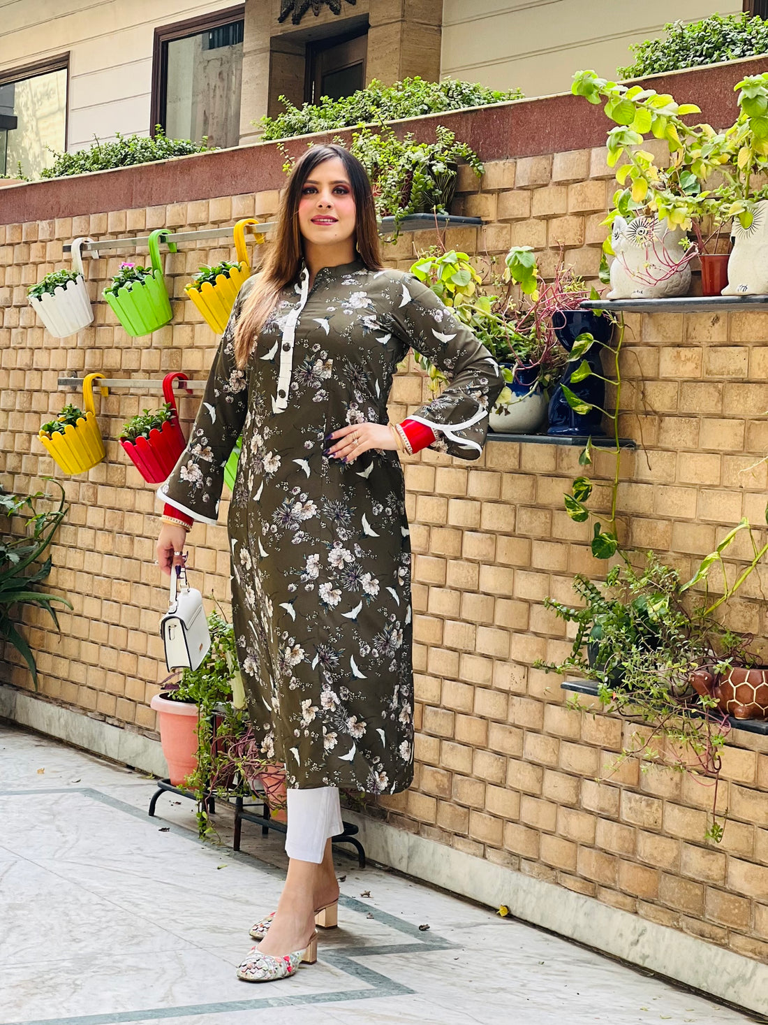 Olive Crepe Kurti