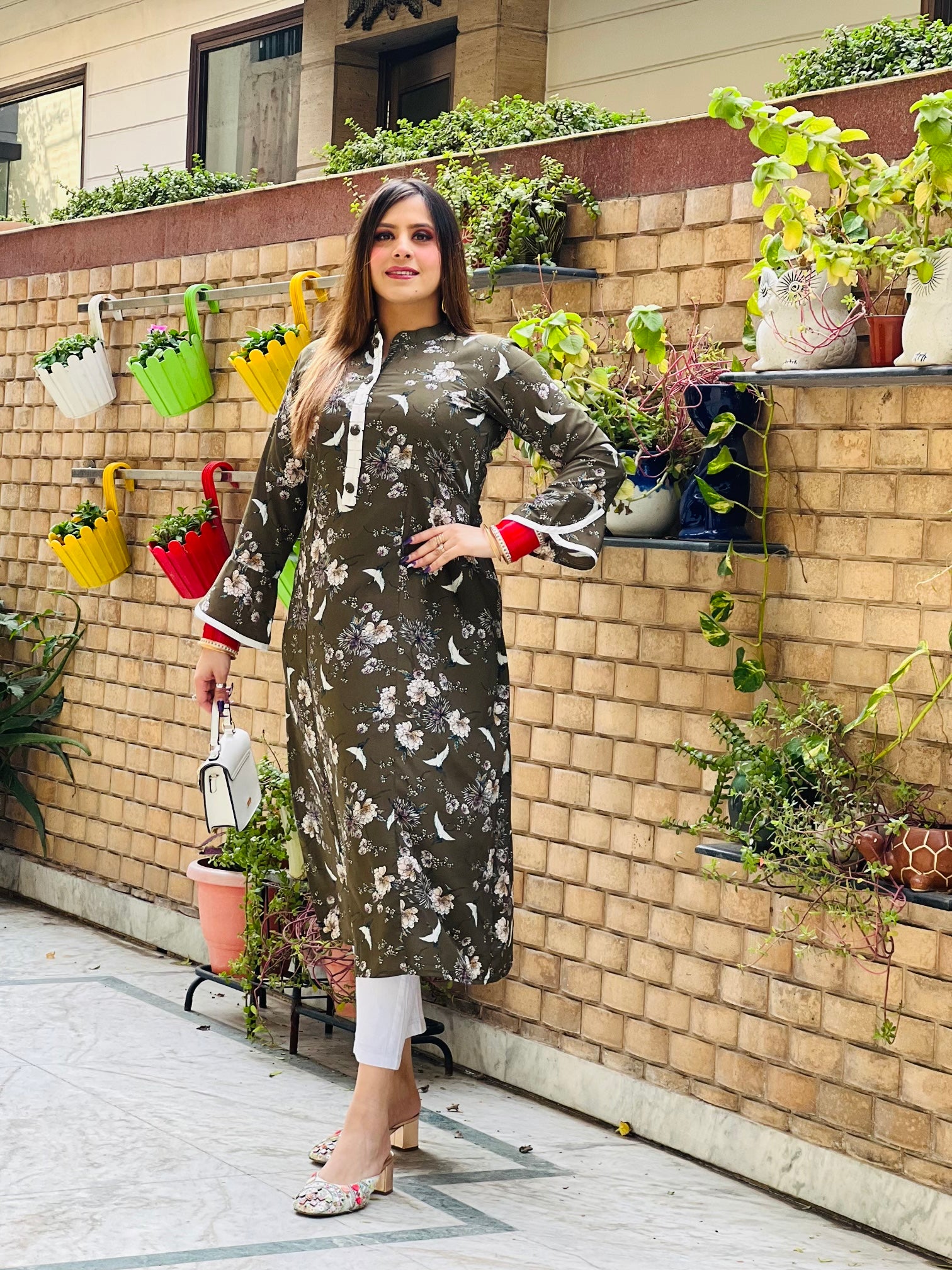 Olive Crepe Kurti