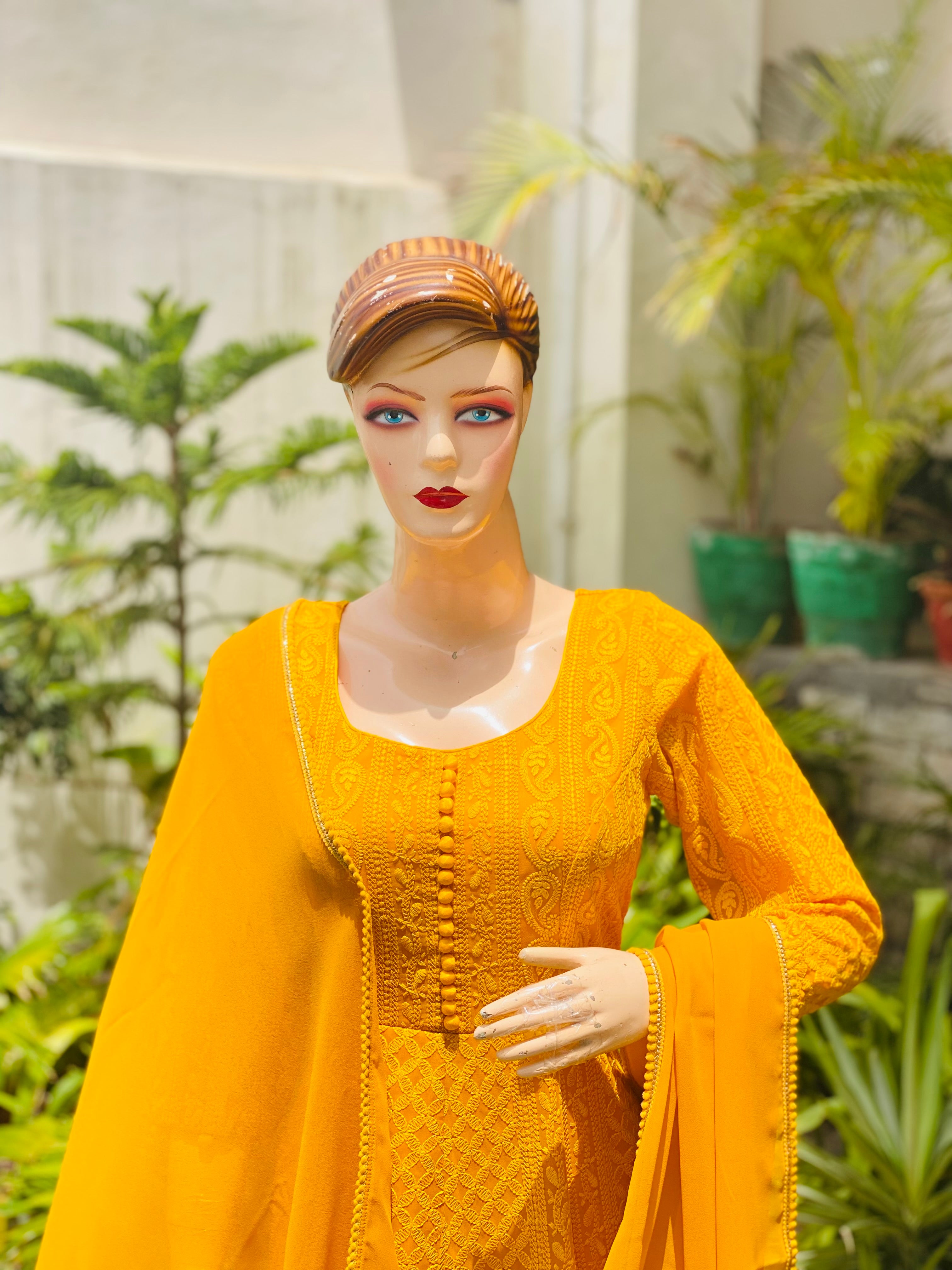 Mustard Chikankari Anarkali