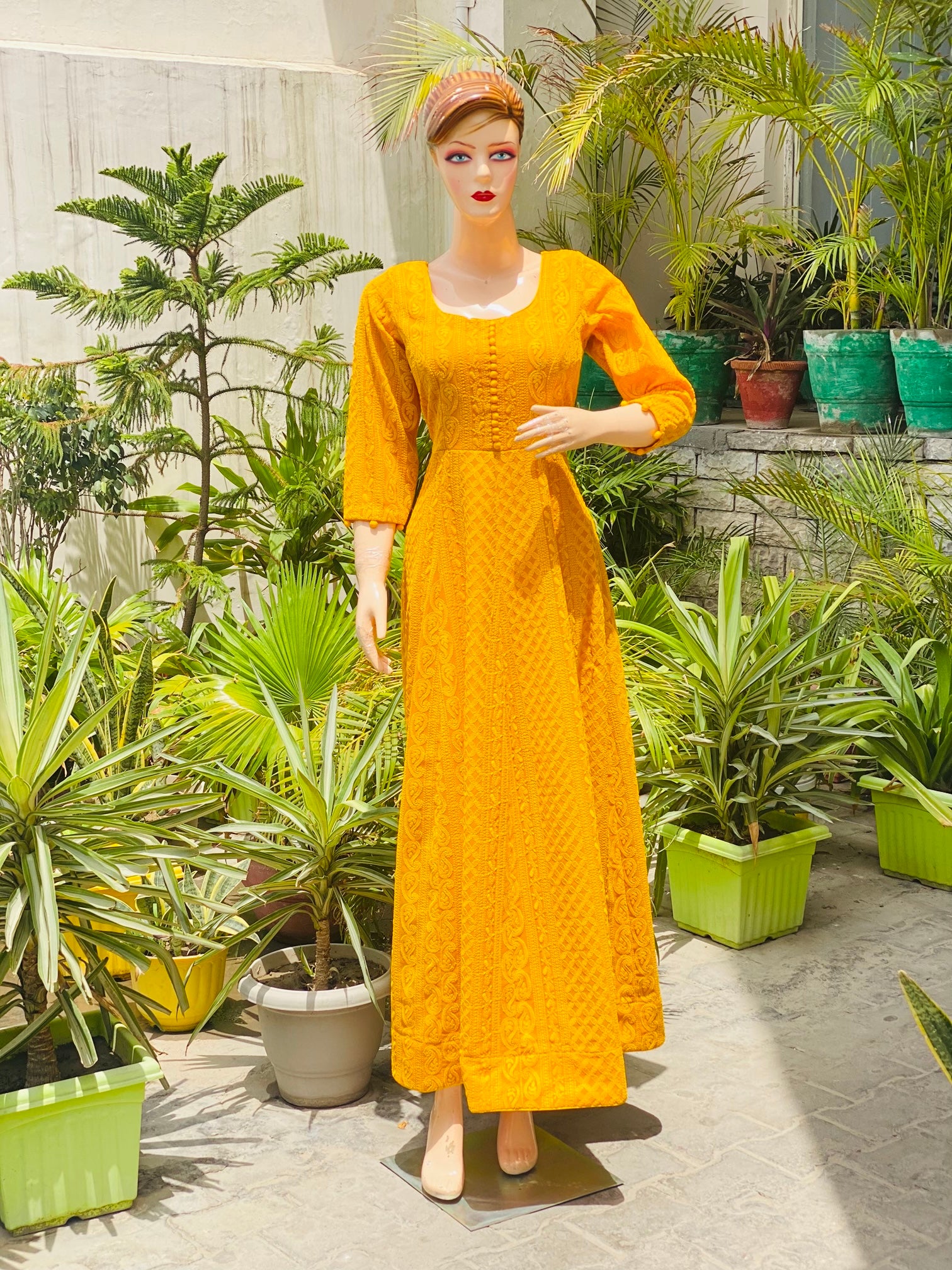 Mustard Chikankari Anarkali
