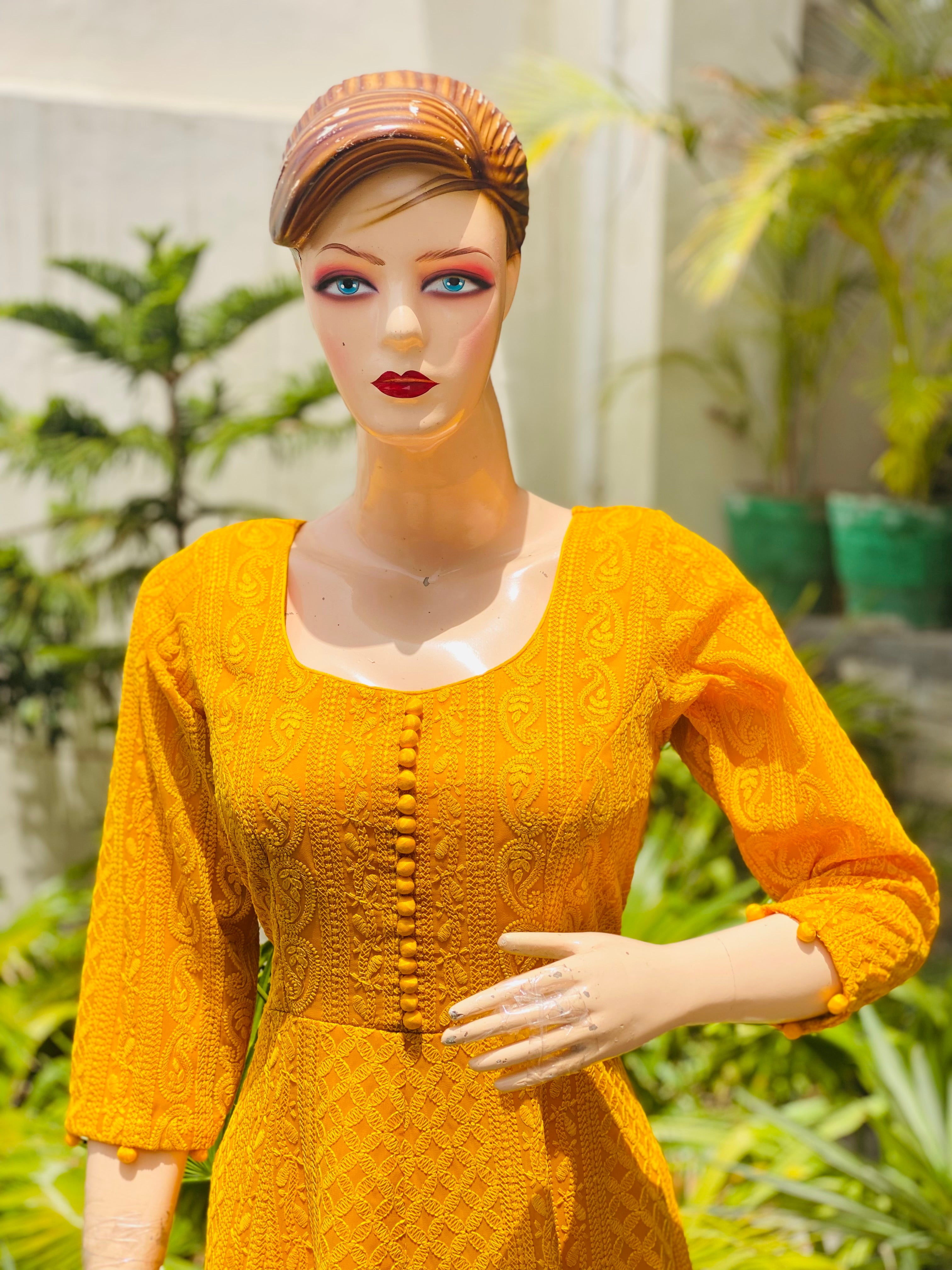 Mustard Chikankari Anarkali