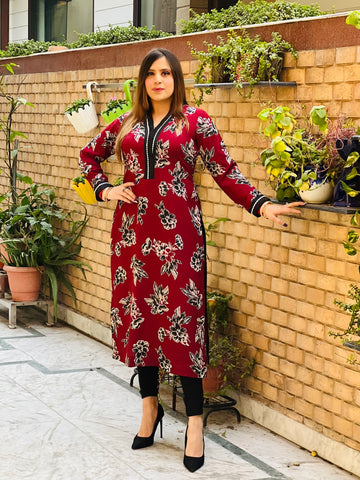 Maroon Crepe Kurti