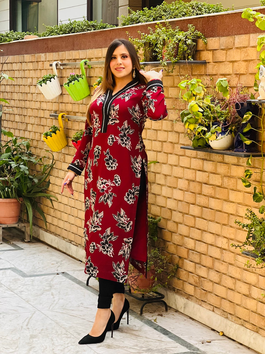 Maroon Crepe Kurti