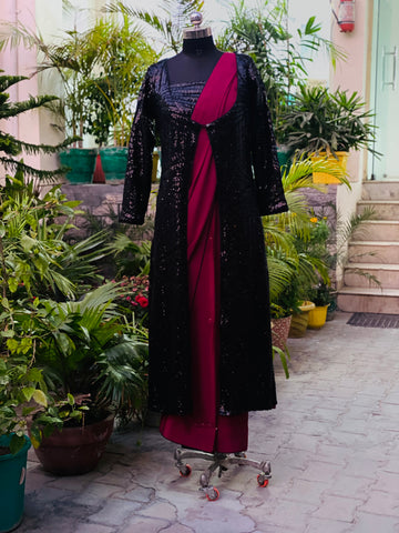 Classy Wine Saree With cape