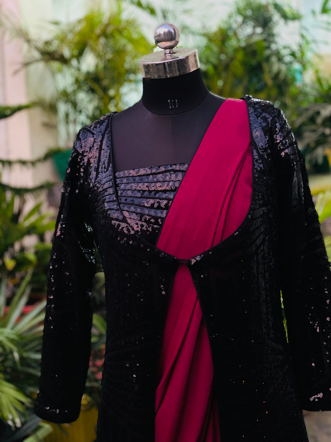 Classy Wine Saree With cape