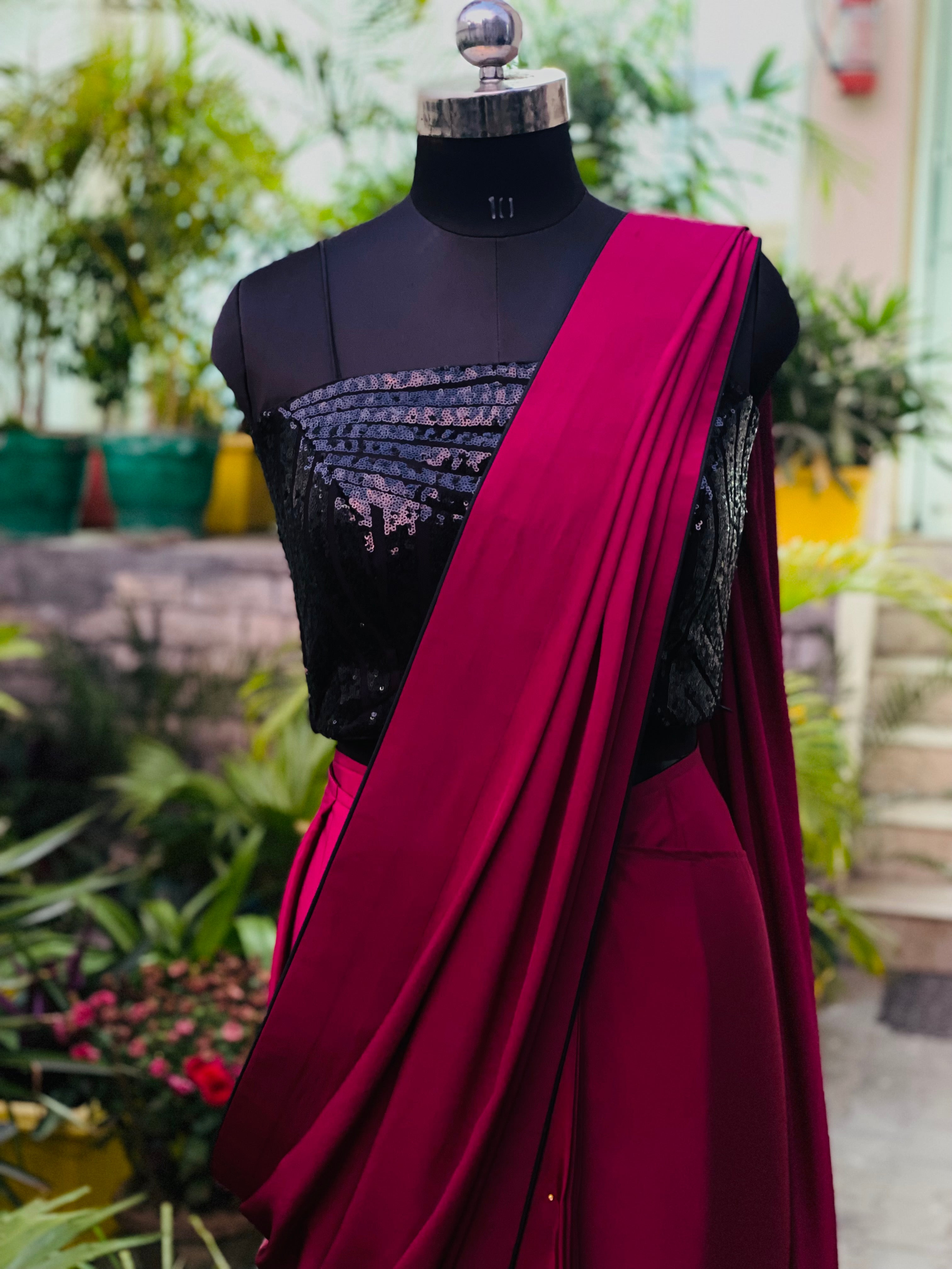 Classy Wine Saree With cape