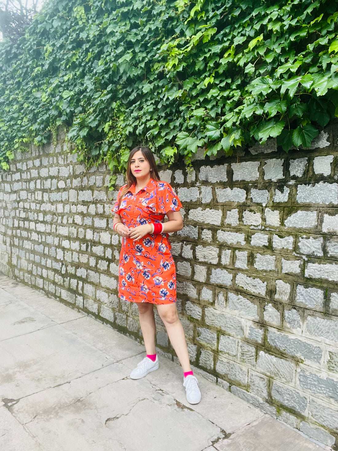 Orange Floral Shirt Dress