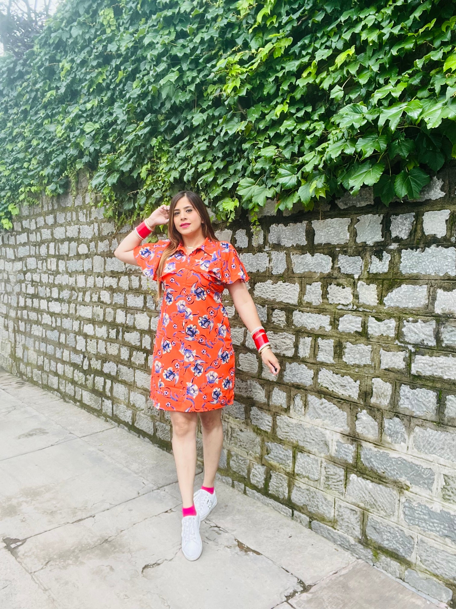Orange Floral Shirt Dress
