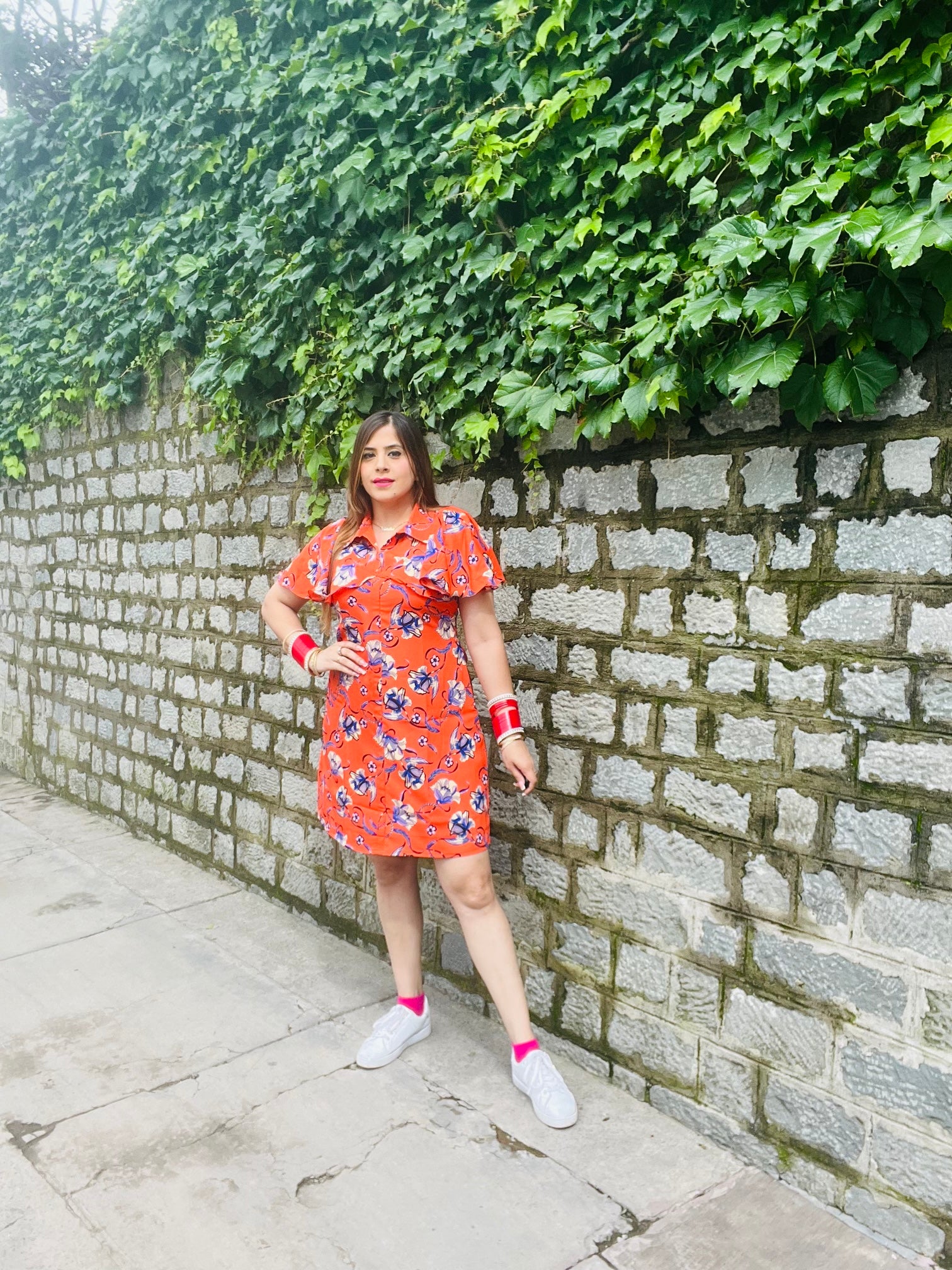 Orange Floral Shirt Dress