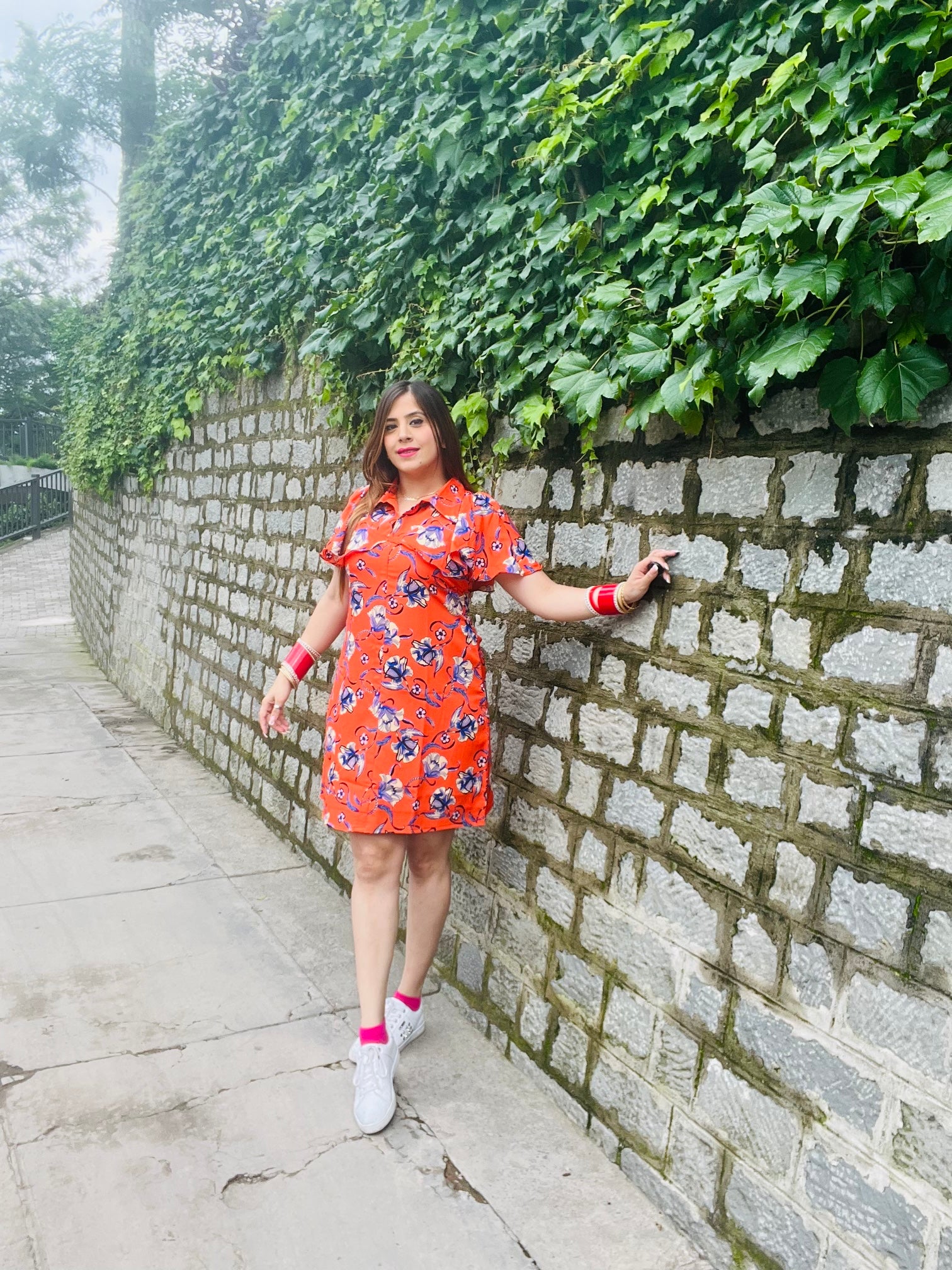 Orange Floral Shirt Dress