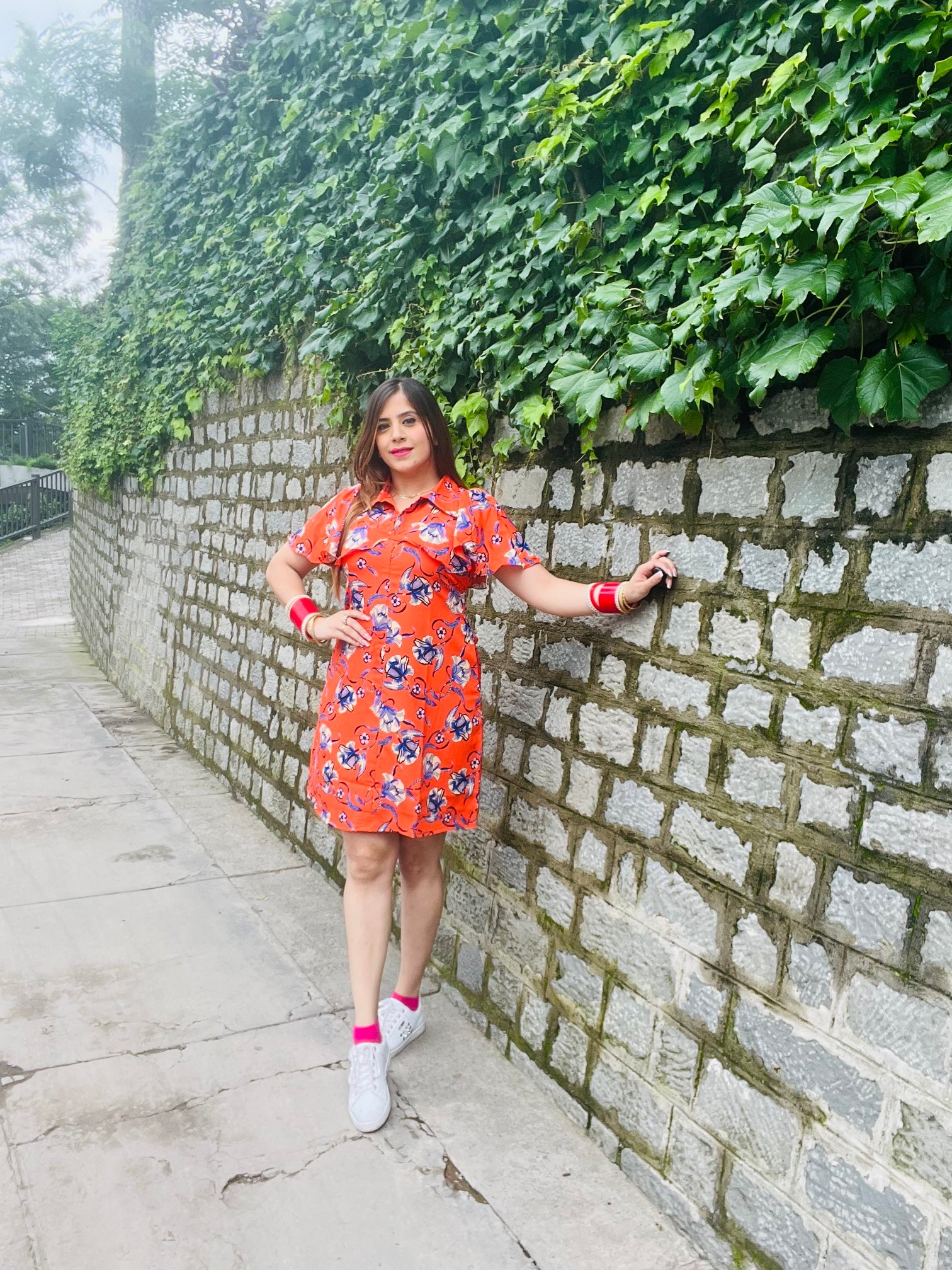 Orange Floral Shirt Dress