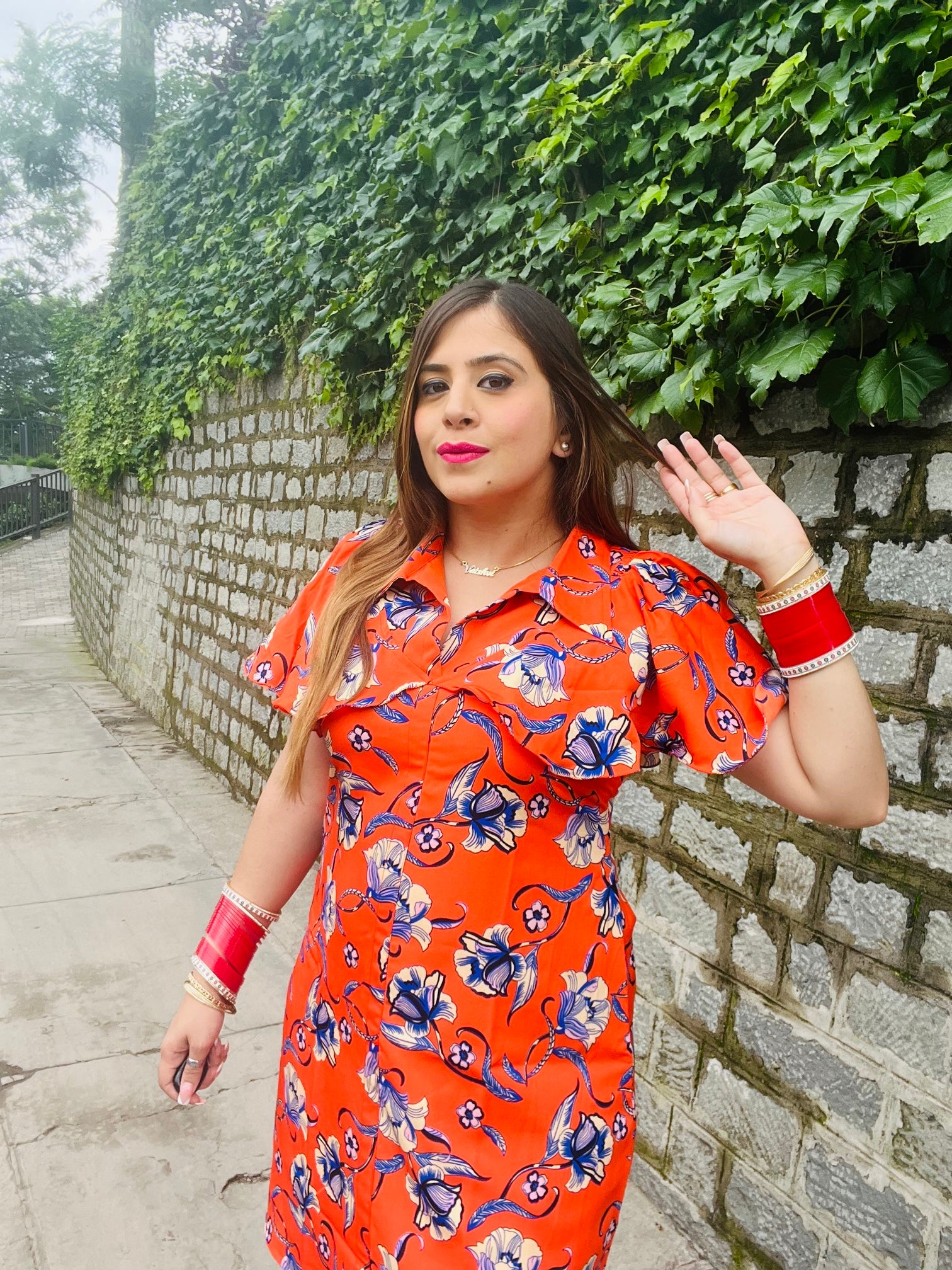 Orange Floral Shirt Dress