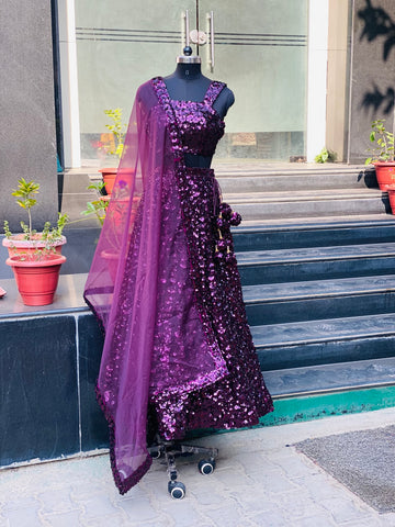 Purple Net & Sequin Lehenga