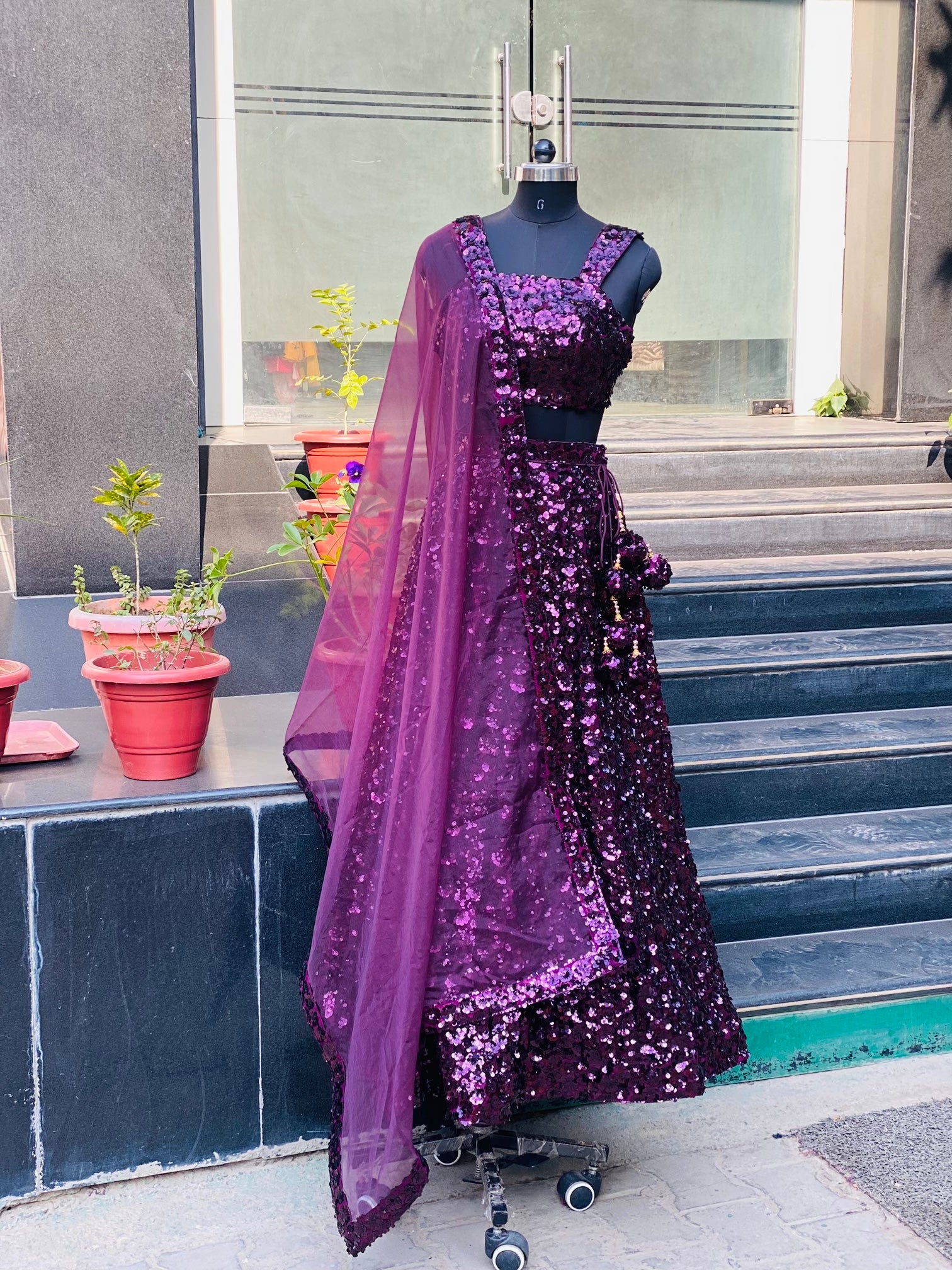 Purple Net & Sequin Lehenga