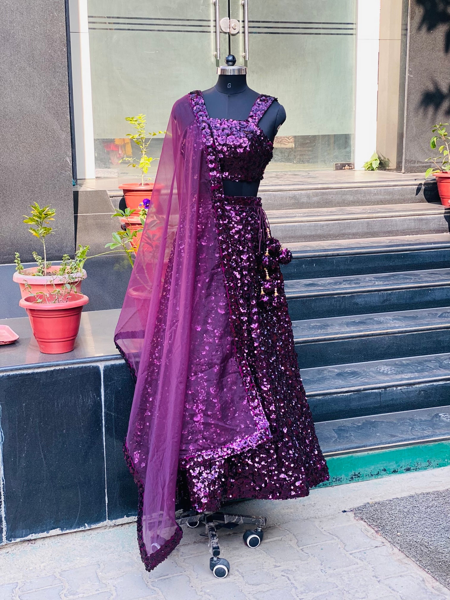 Purple Net & Sequin Lehenga
