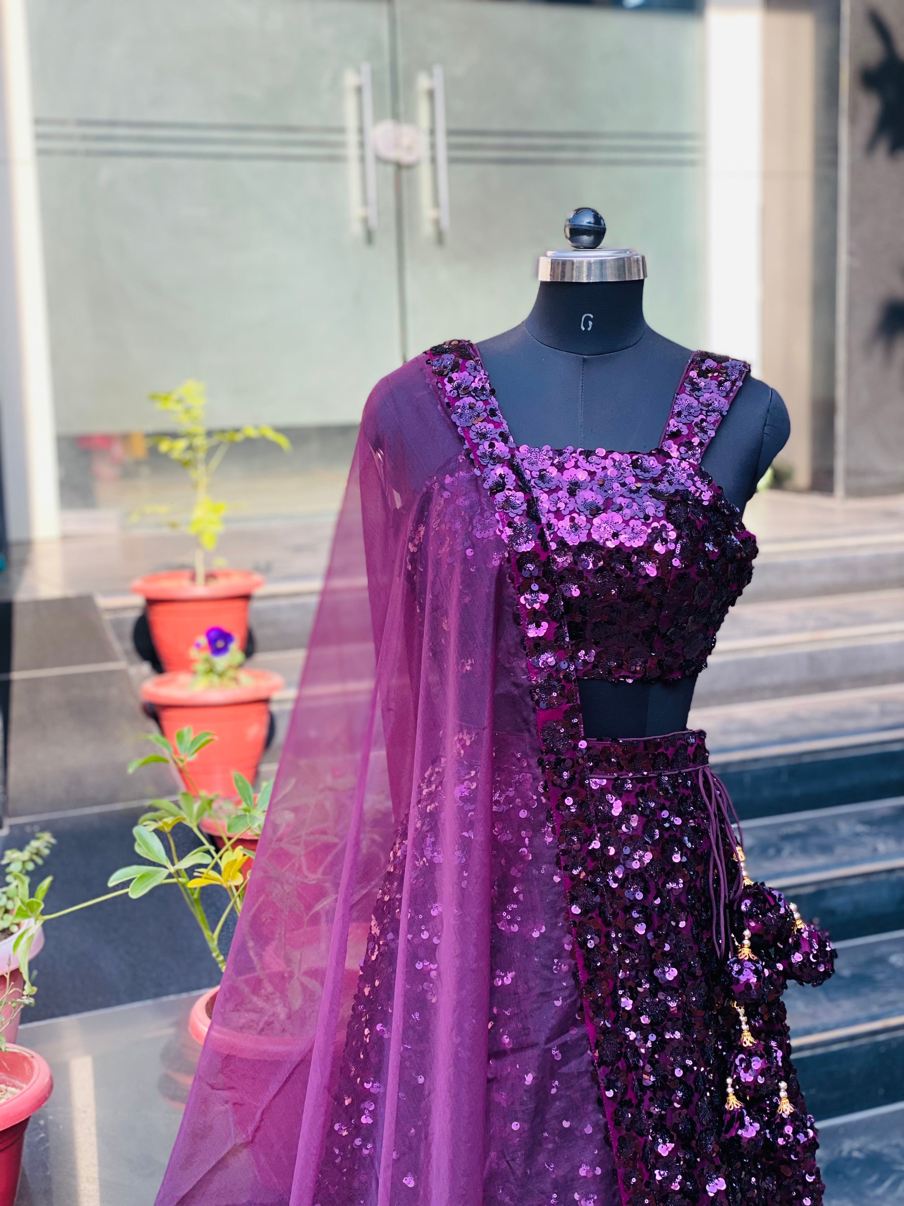 Purple Net & Sequin Lehenga