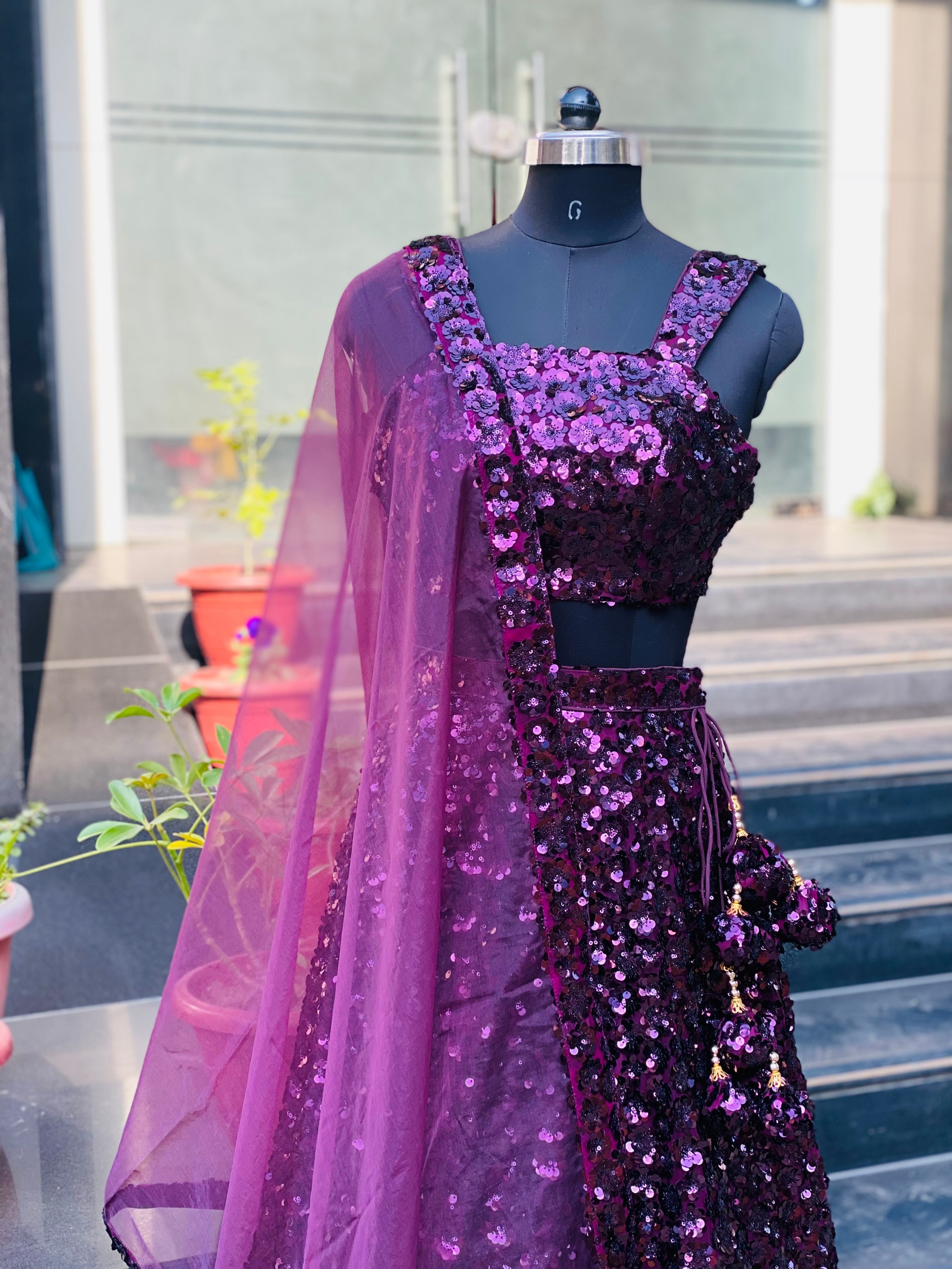 Purple Net & Sequin Lehenga