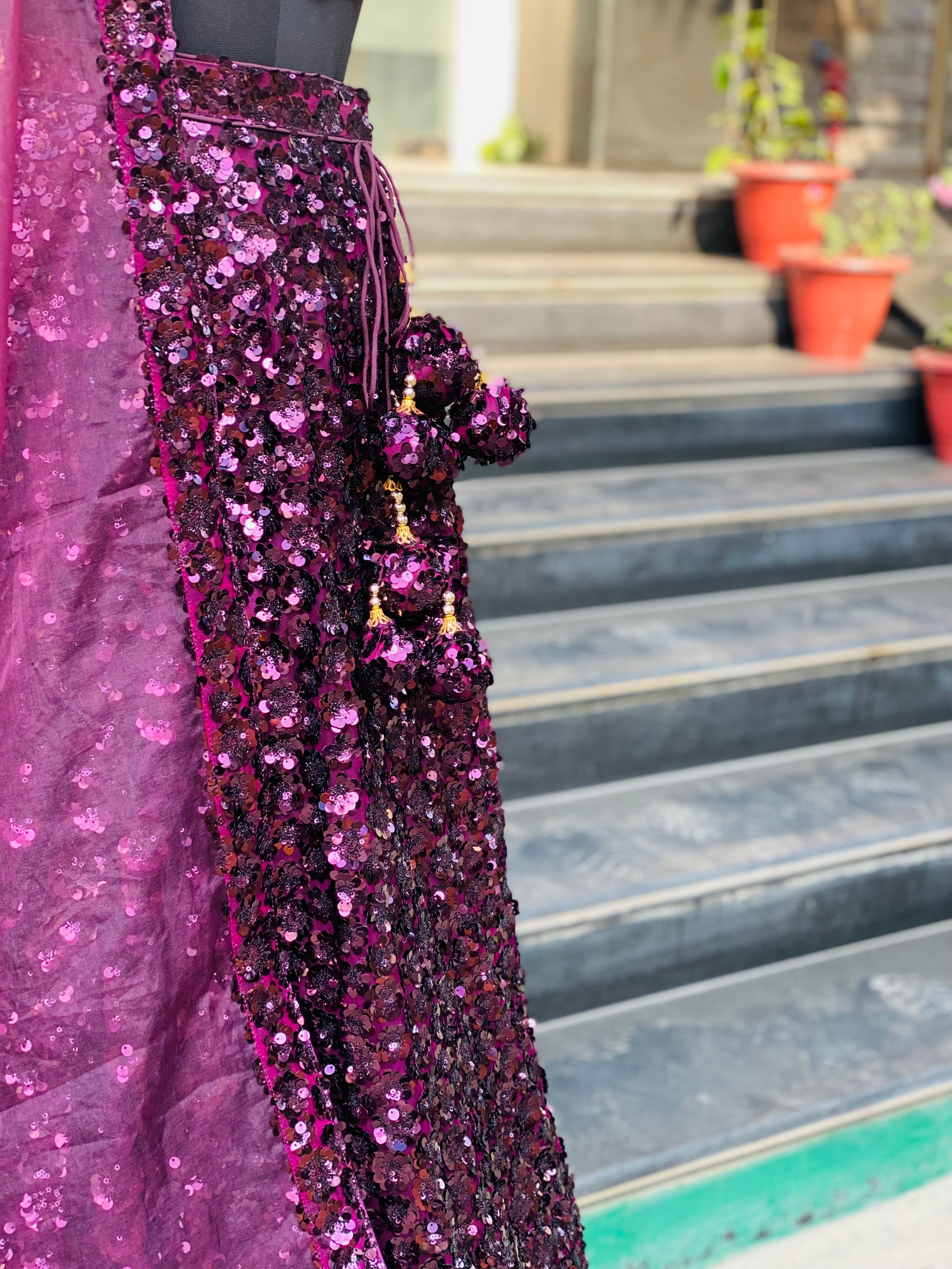 Purple Net & Sequin Lehenga