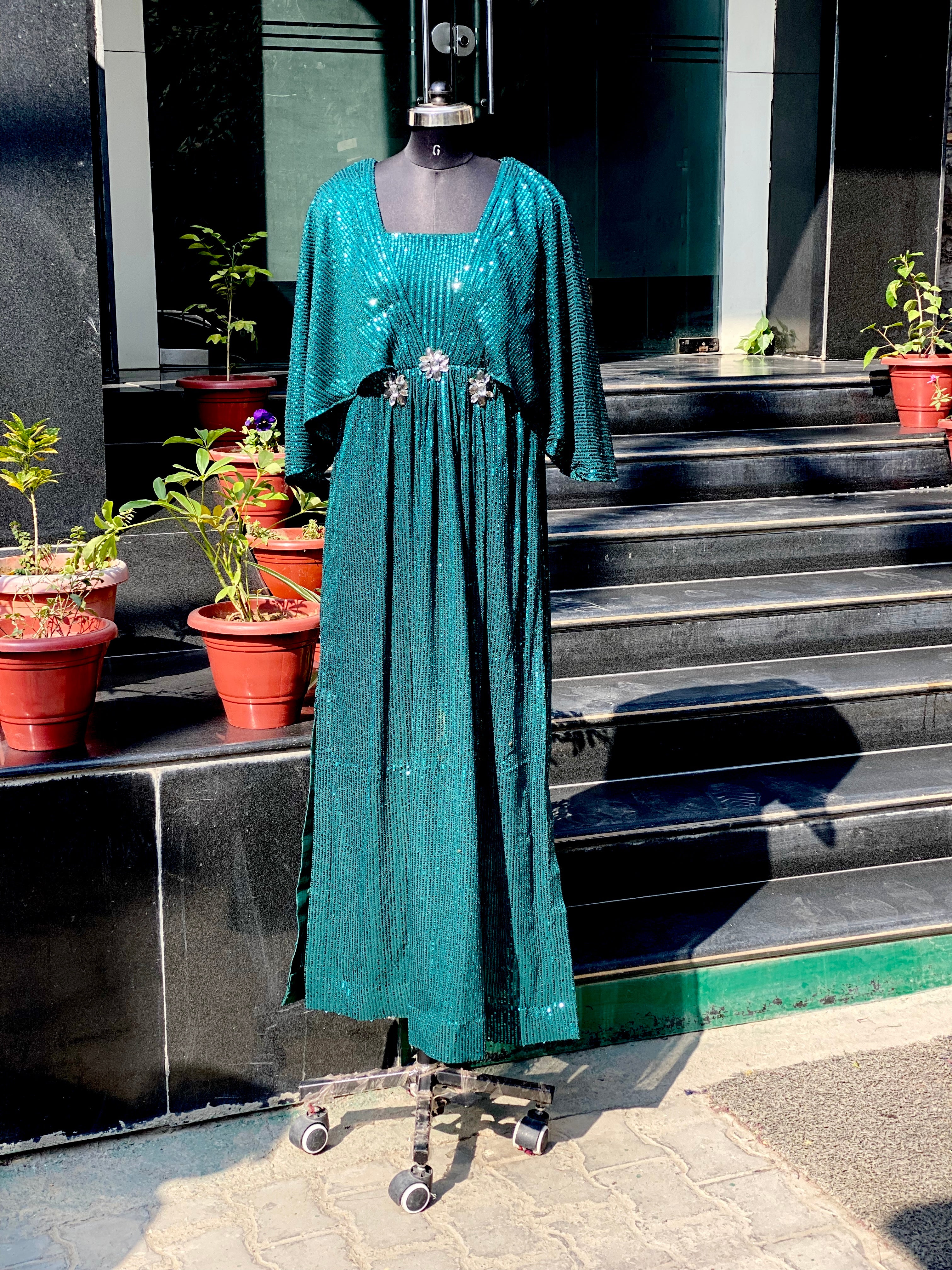 Bottle Green Sequin Kaftaan