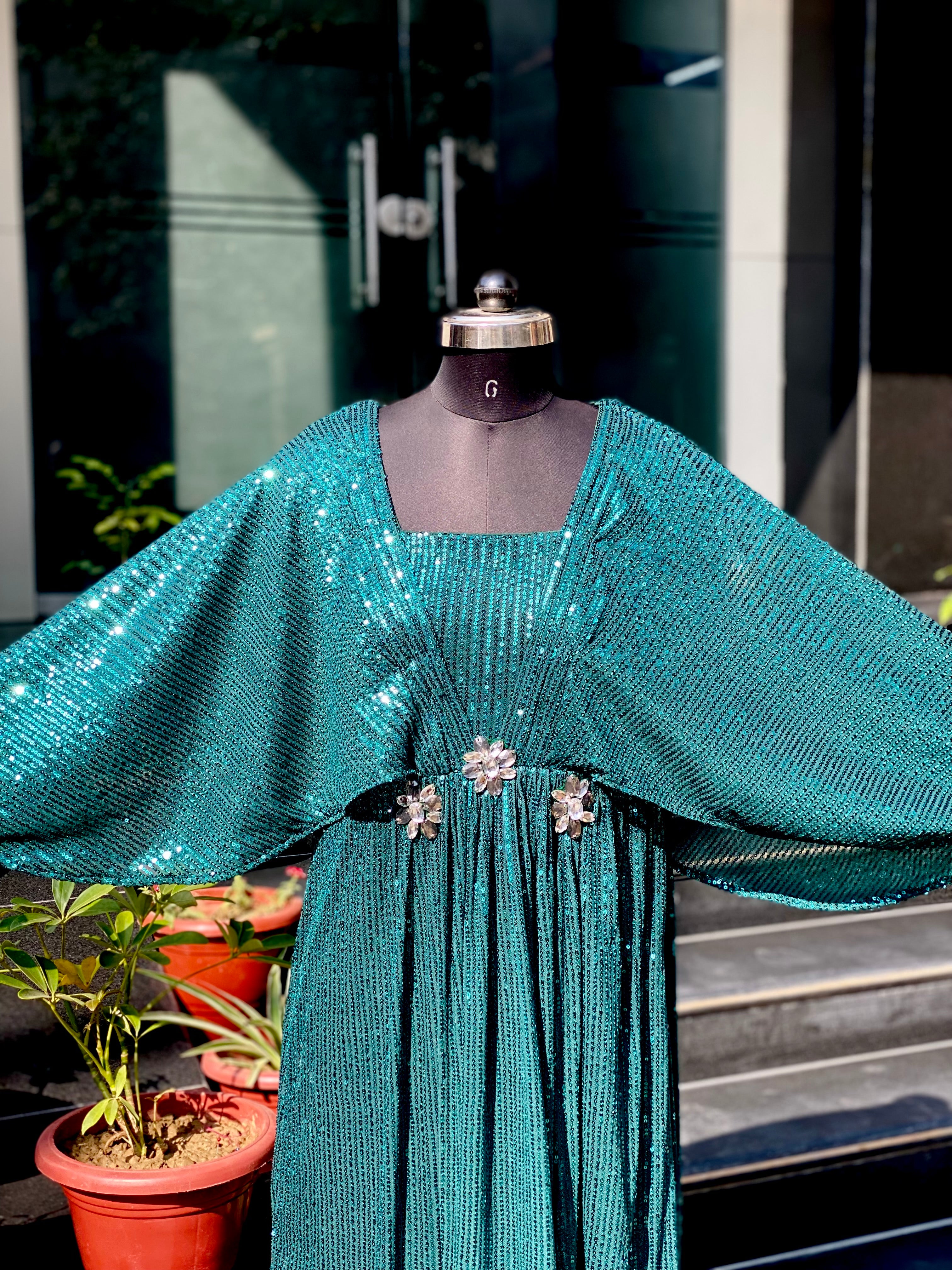Bottle Green Sequin Kaftaan