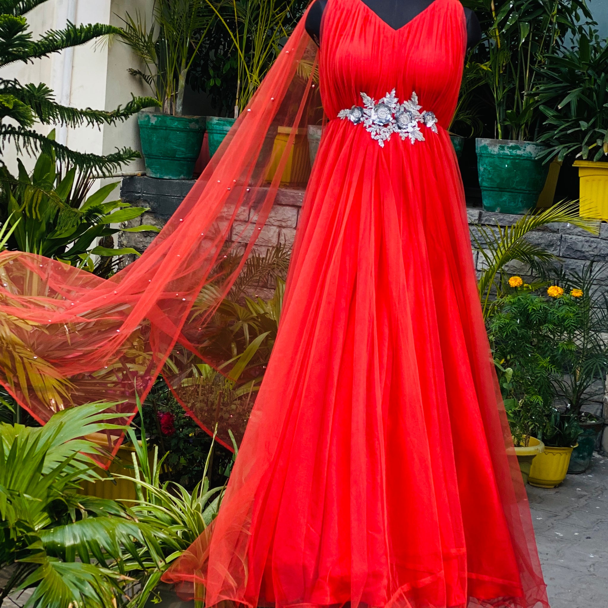 Red Net Gown