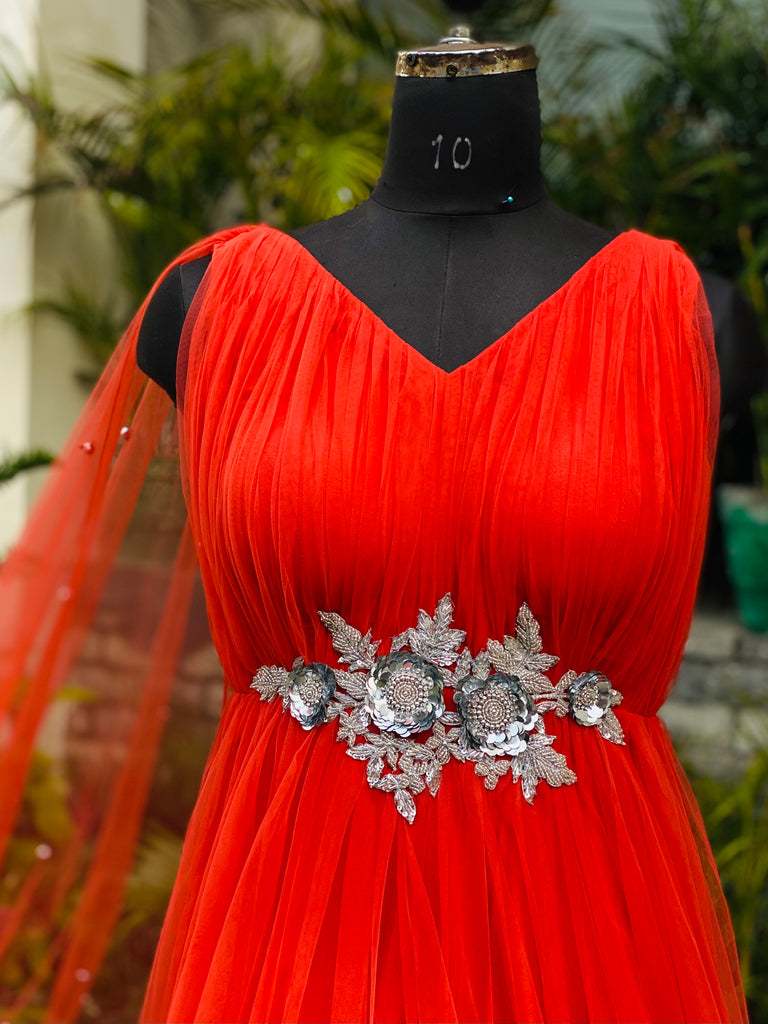 Maxi Simple Net Gown Design Red Net Gown - Main Image