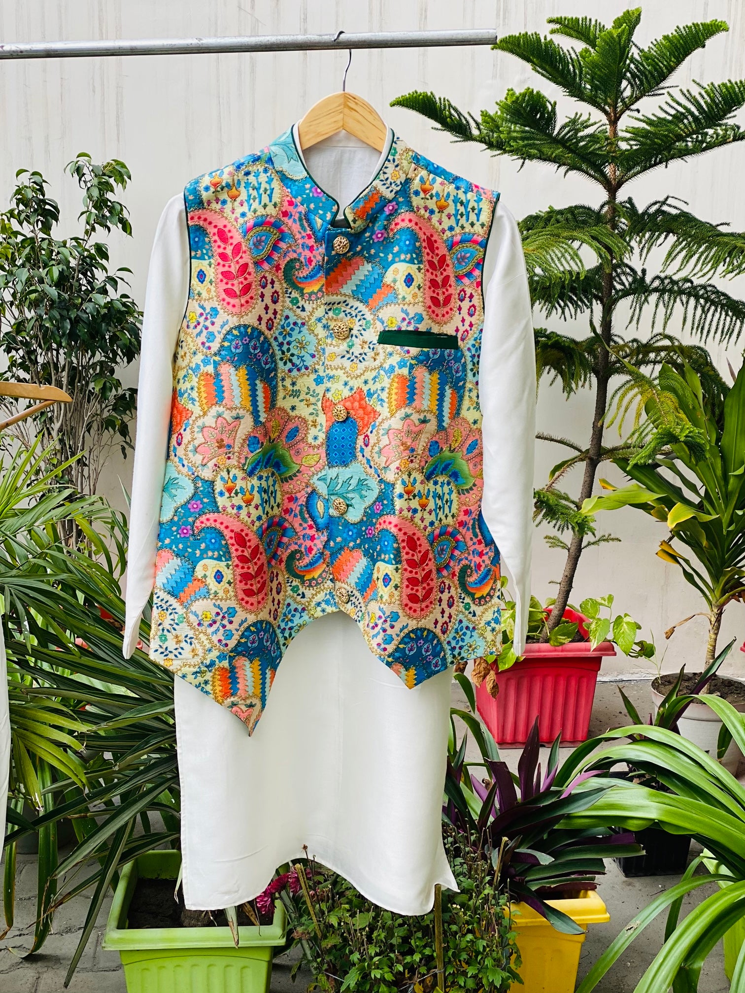 Menswear Designer White Silk Kurta Set