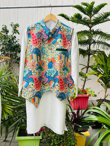 Menswear Designer White Silk Kurta Set