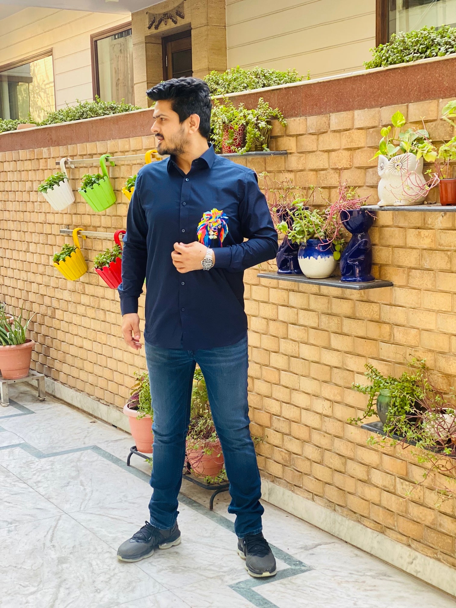 Menswear Navy Blue Lion Shirt