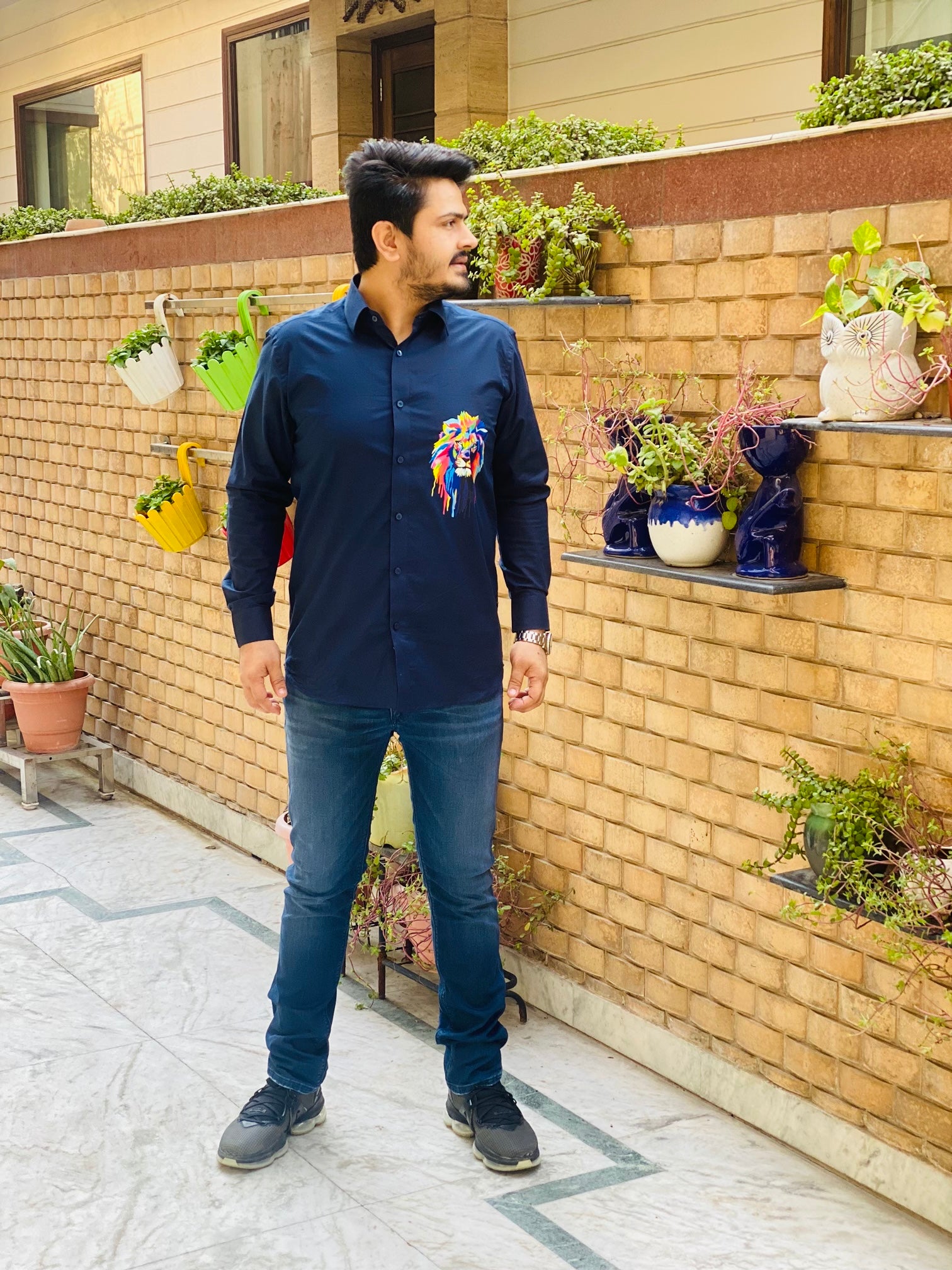 Menswear Navy Blue Lion Shirt