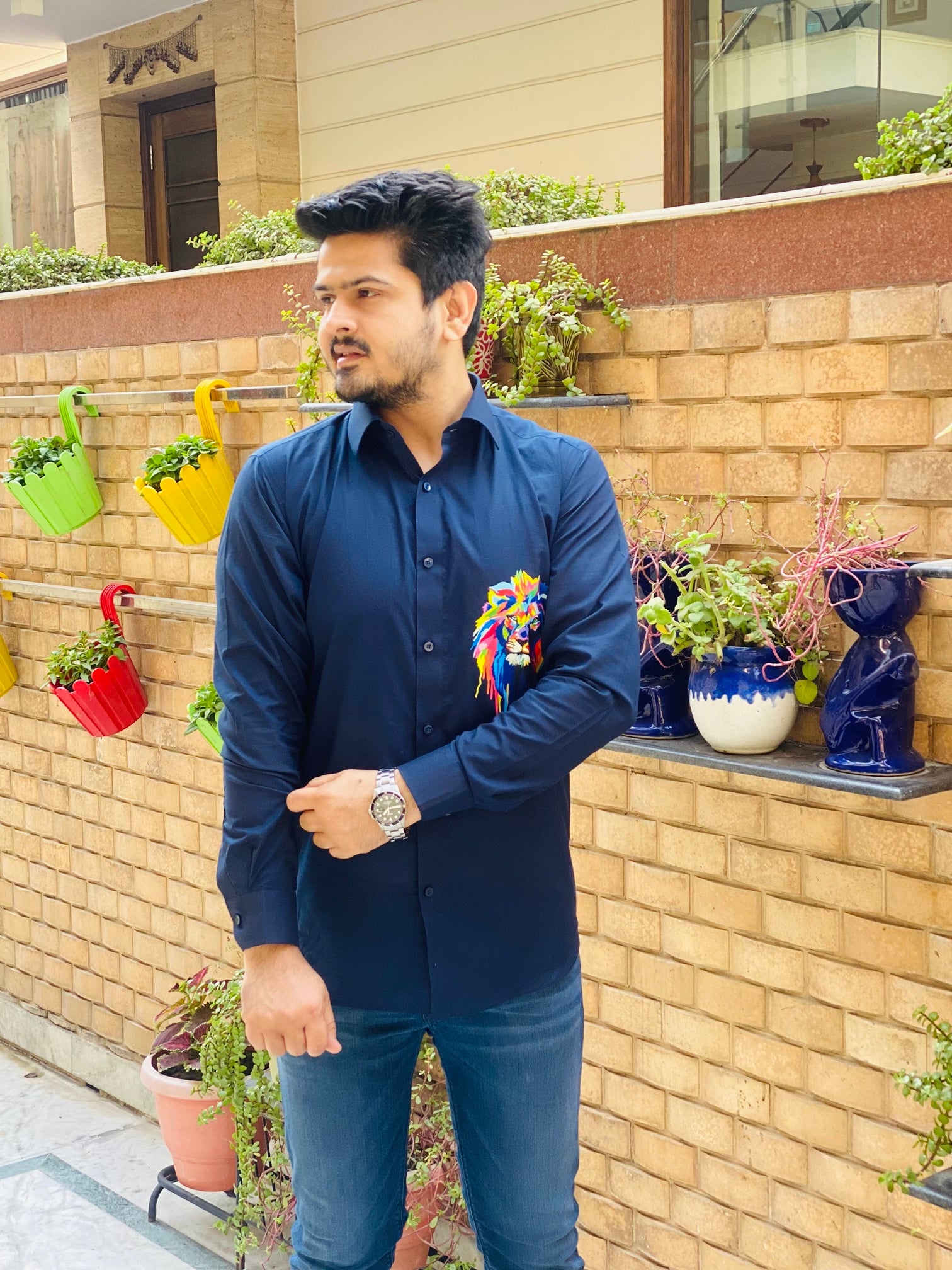 Menswear Navy Blue Lion Shirt