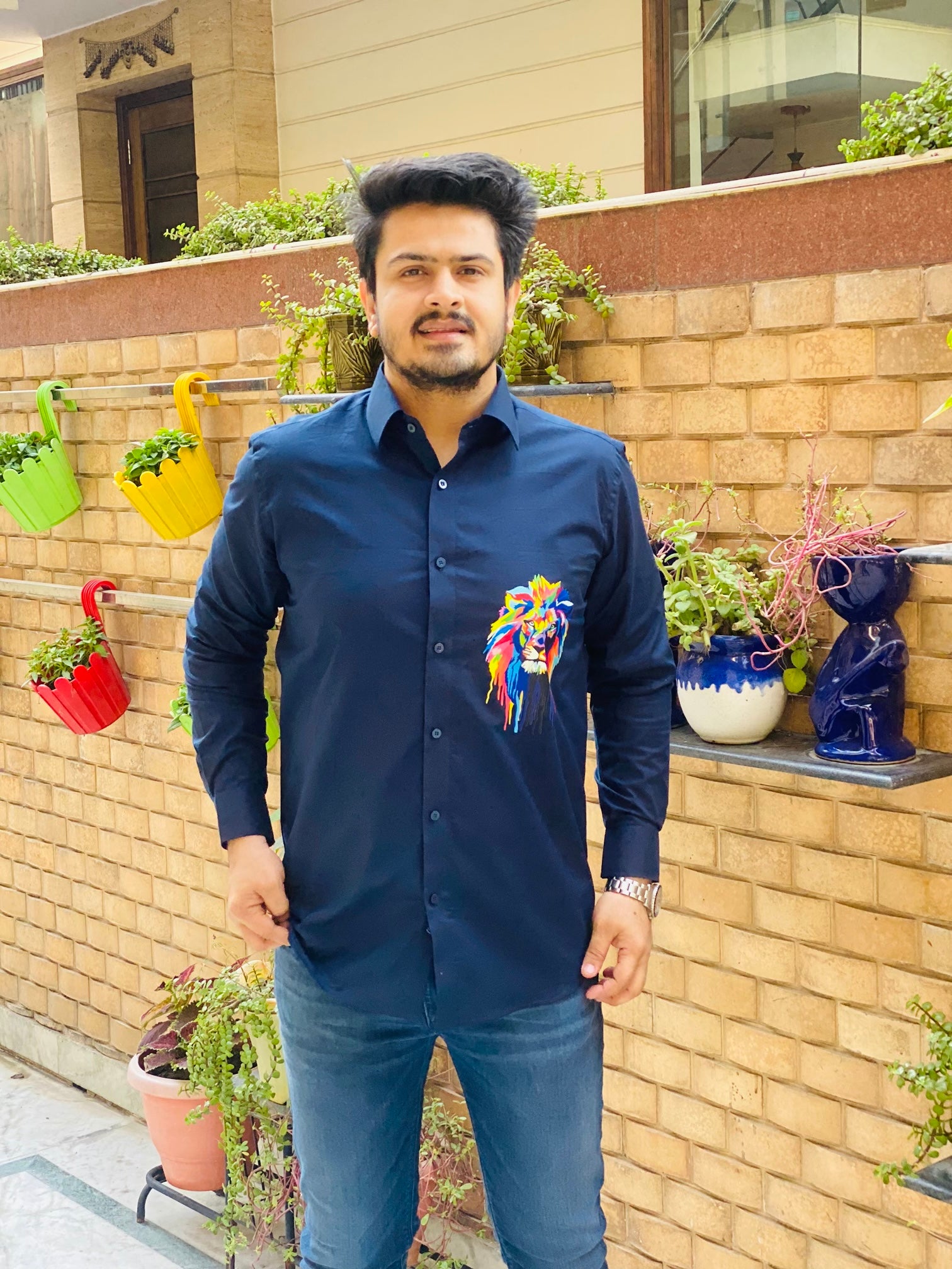 Menswear Navy Blue Lion Shirt