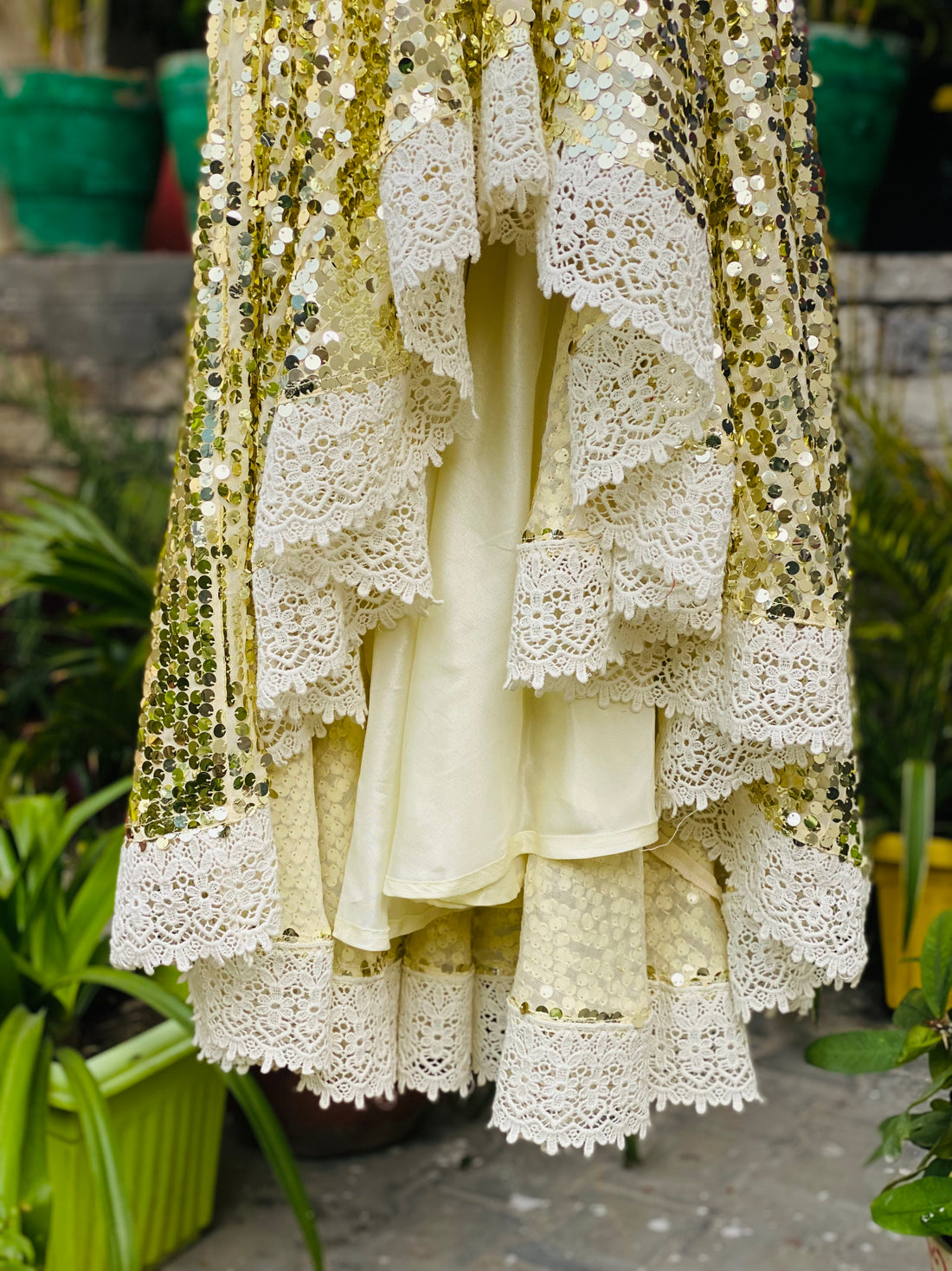 White Golden Sequin Gown