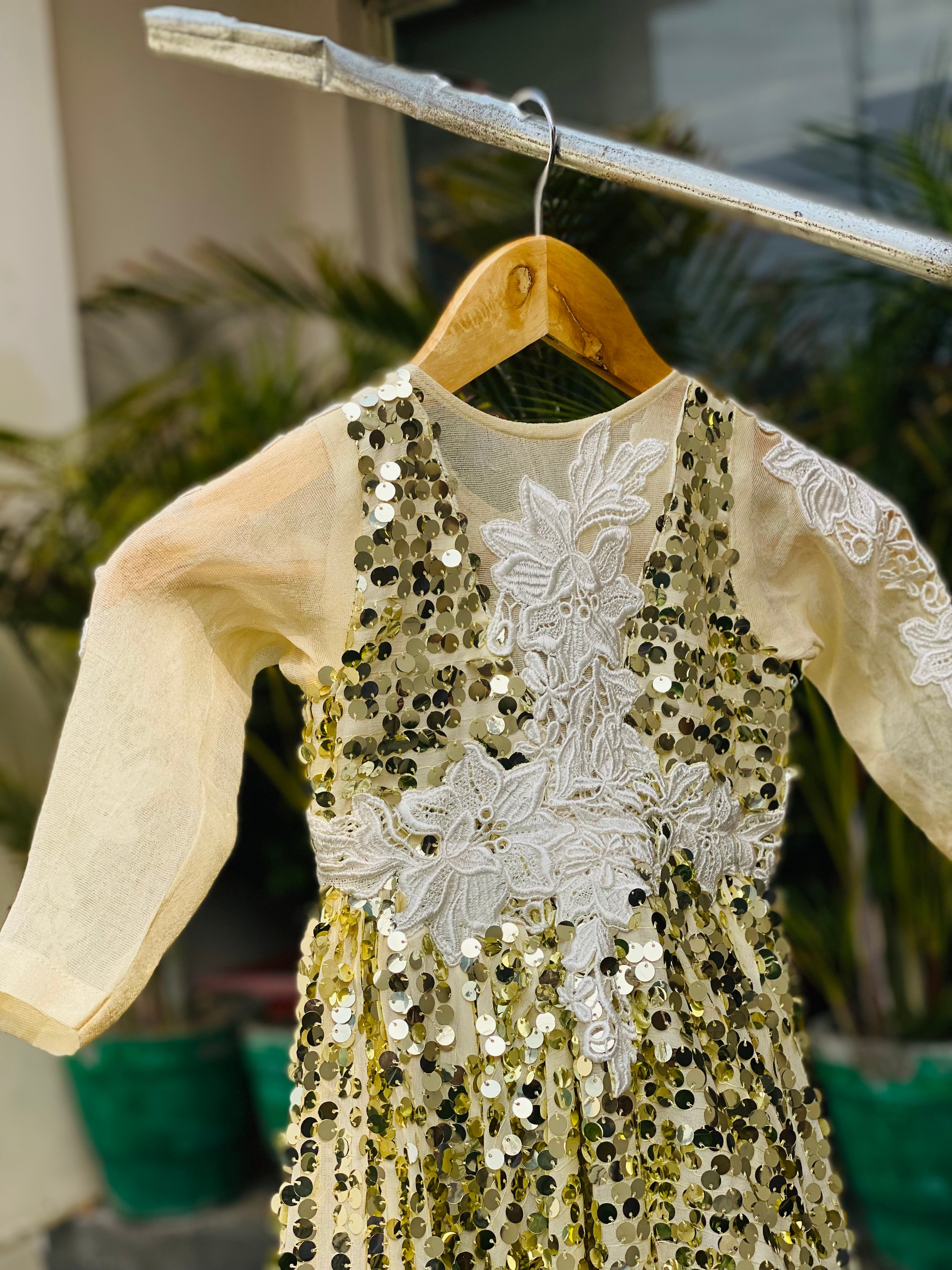 White Golden Sequin Gown