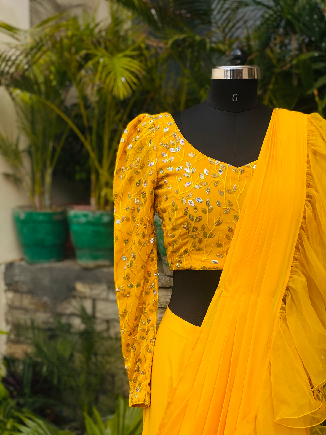 Yellow Ruffled Drape Saree