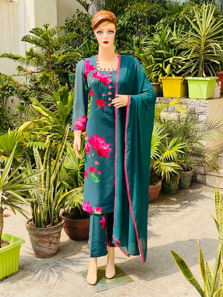 Peacock Green Floral Suit