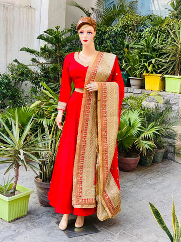 Red French Crepe Lehenga