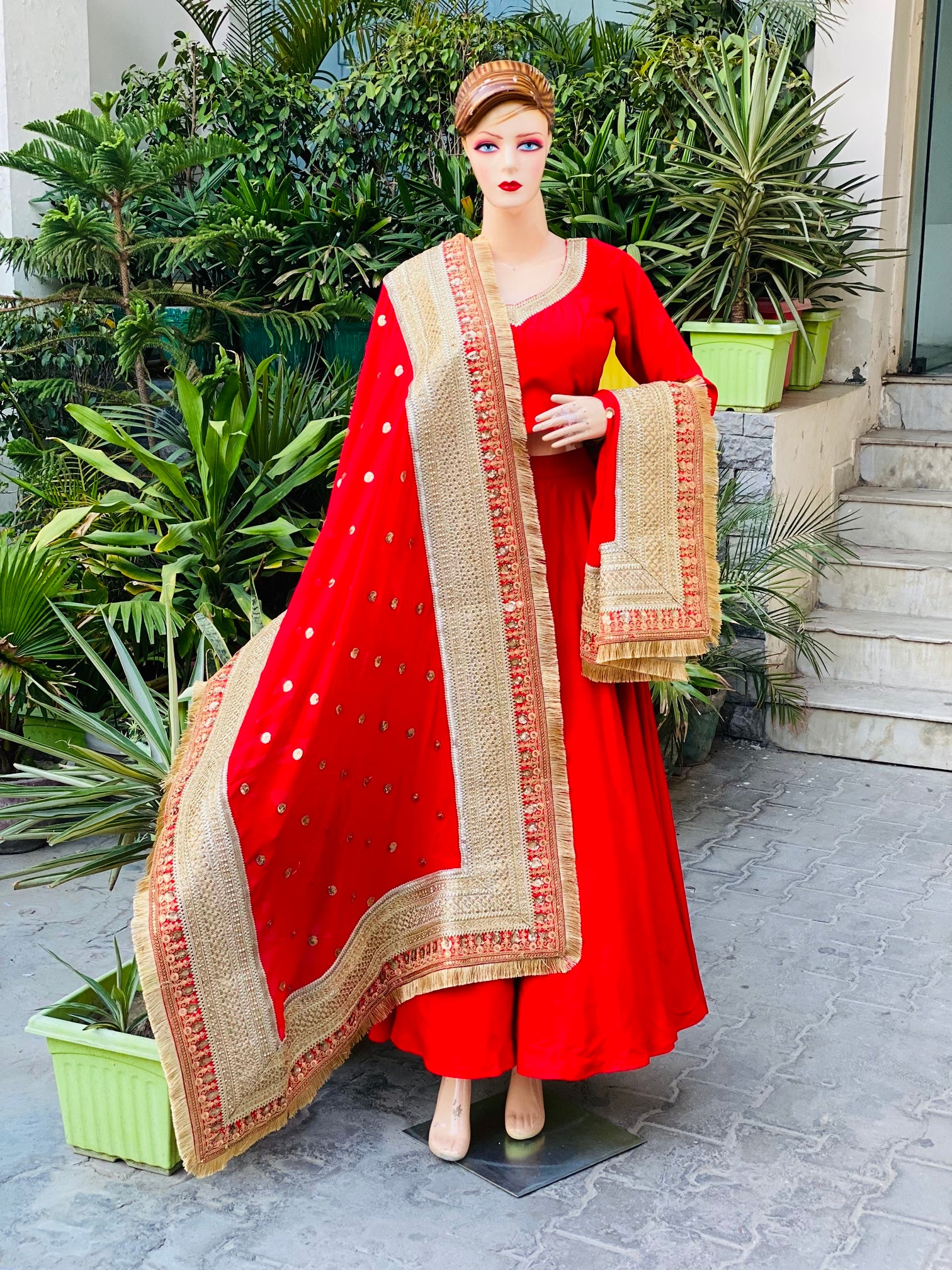 Red French Crepe Lehenga