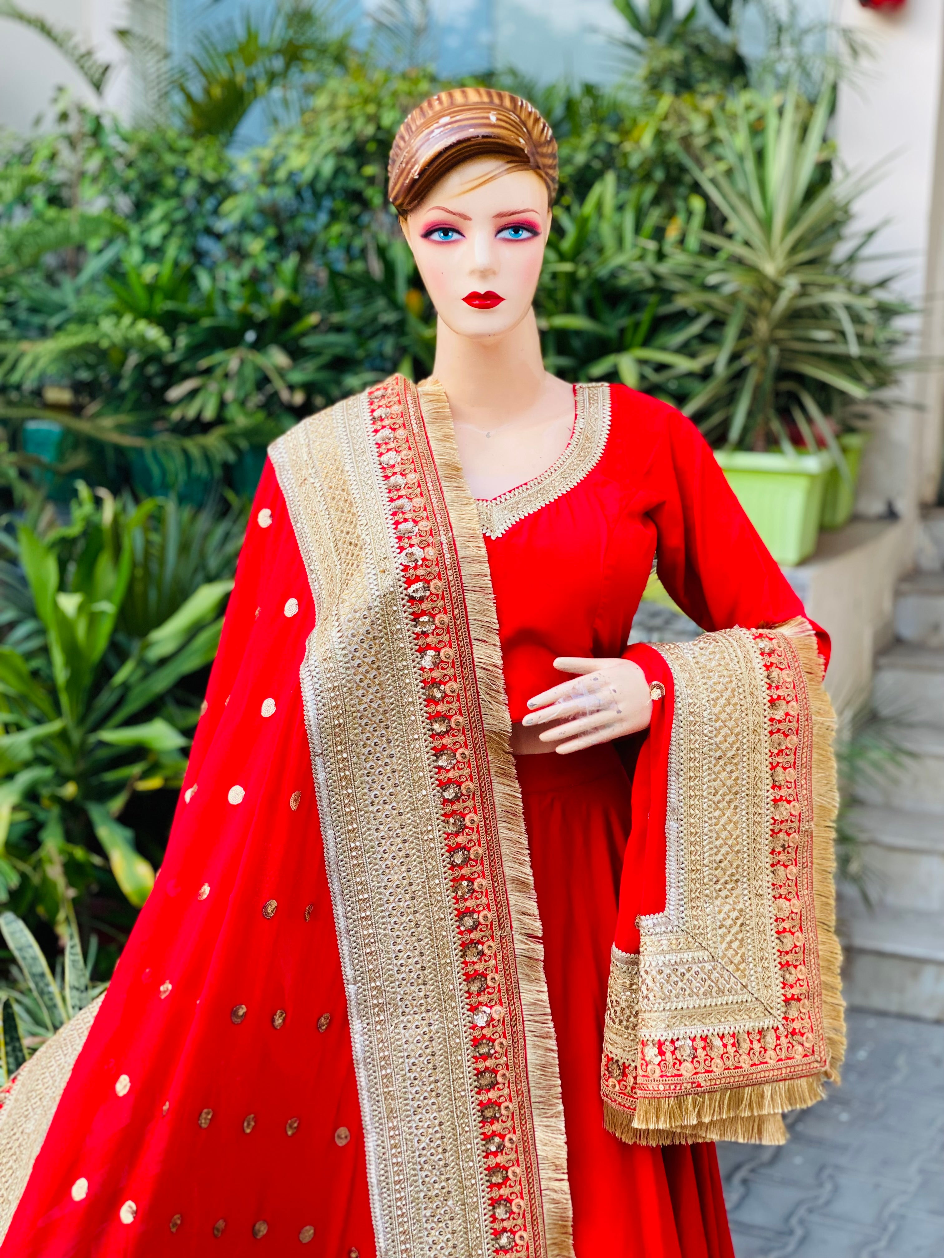 Red French Crepe Lehenga