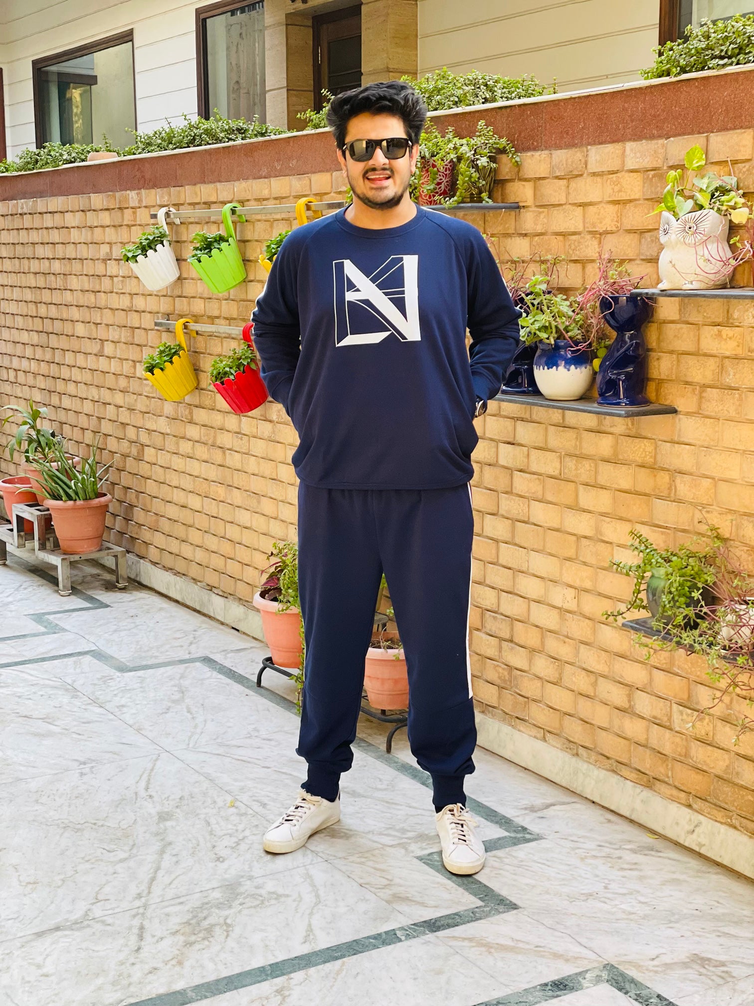 Menswear Navy Blue LC Signature Track Suit – Lakhina Couture