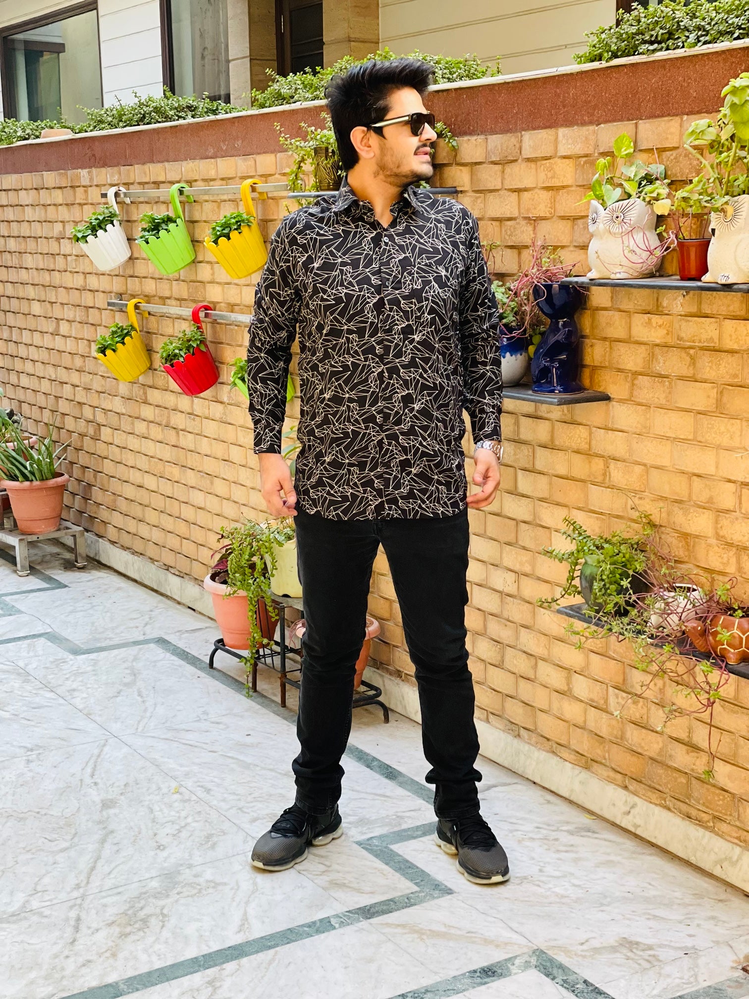 Menswear Black Geometric Shirt