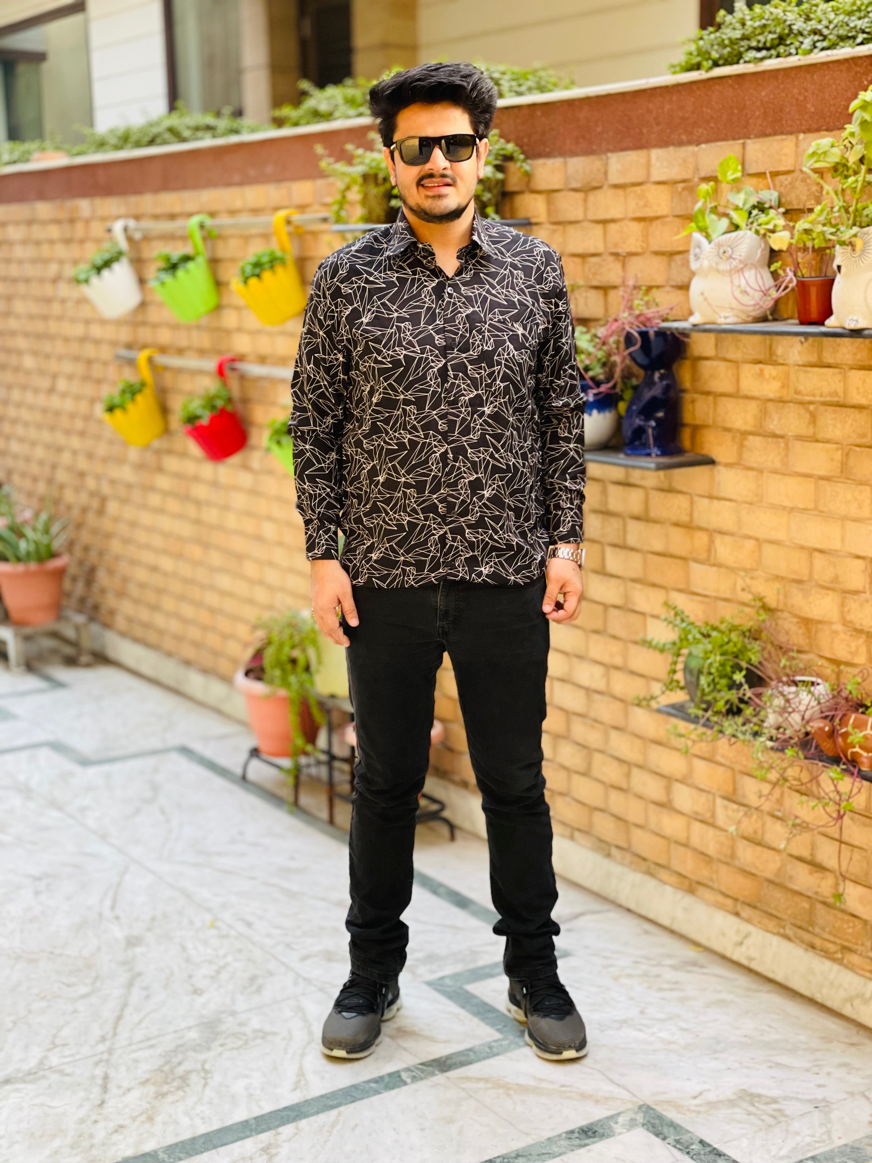 Menswear Black Geometric Shirt