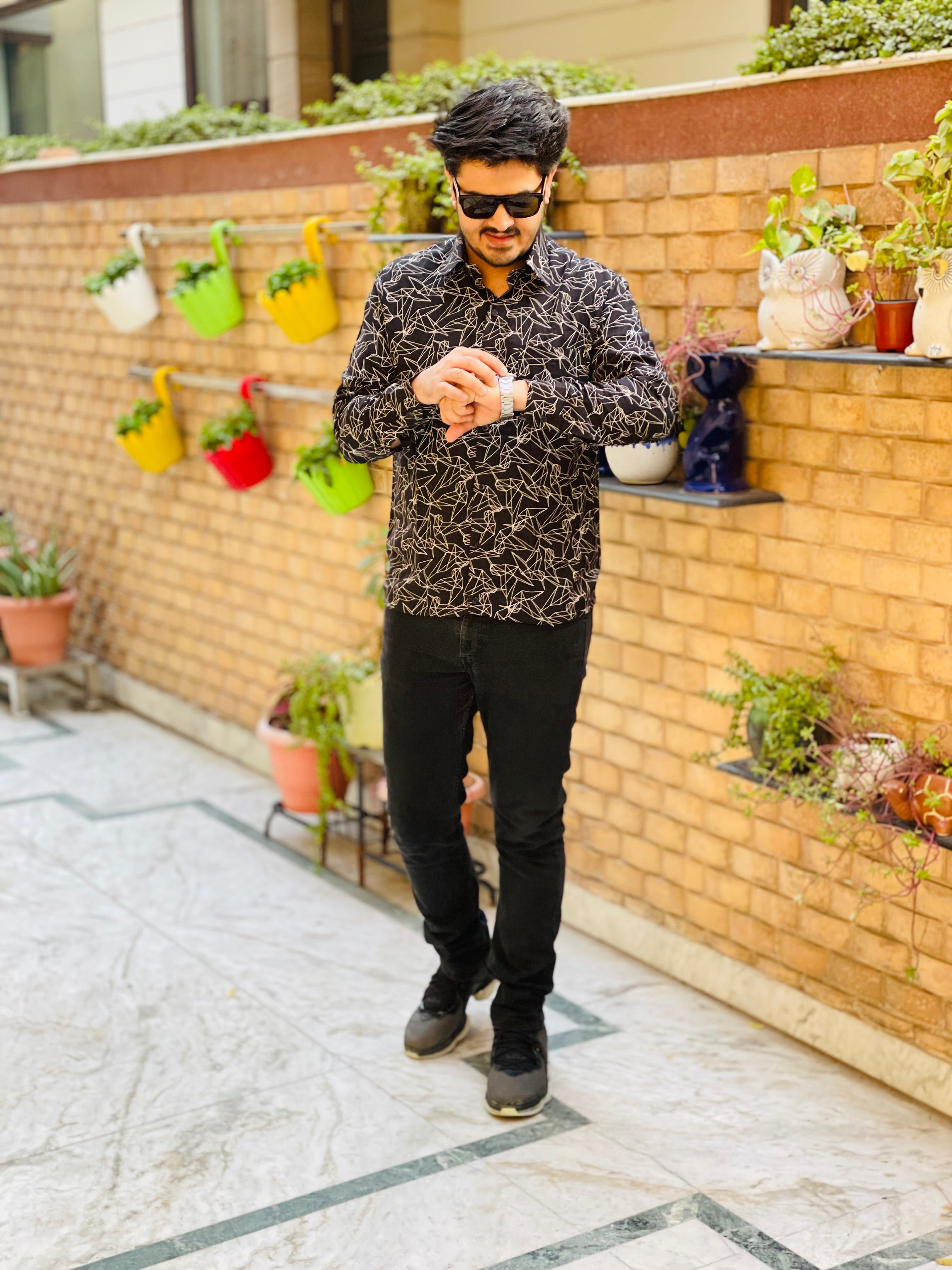 Menswear Black Geometric Shirt