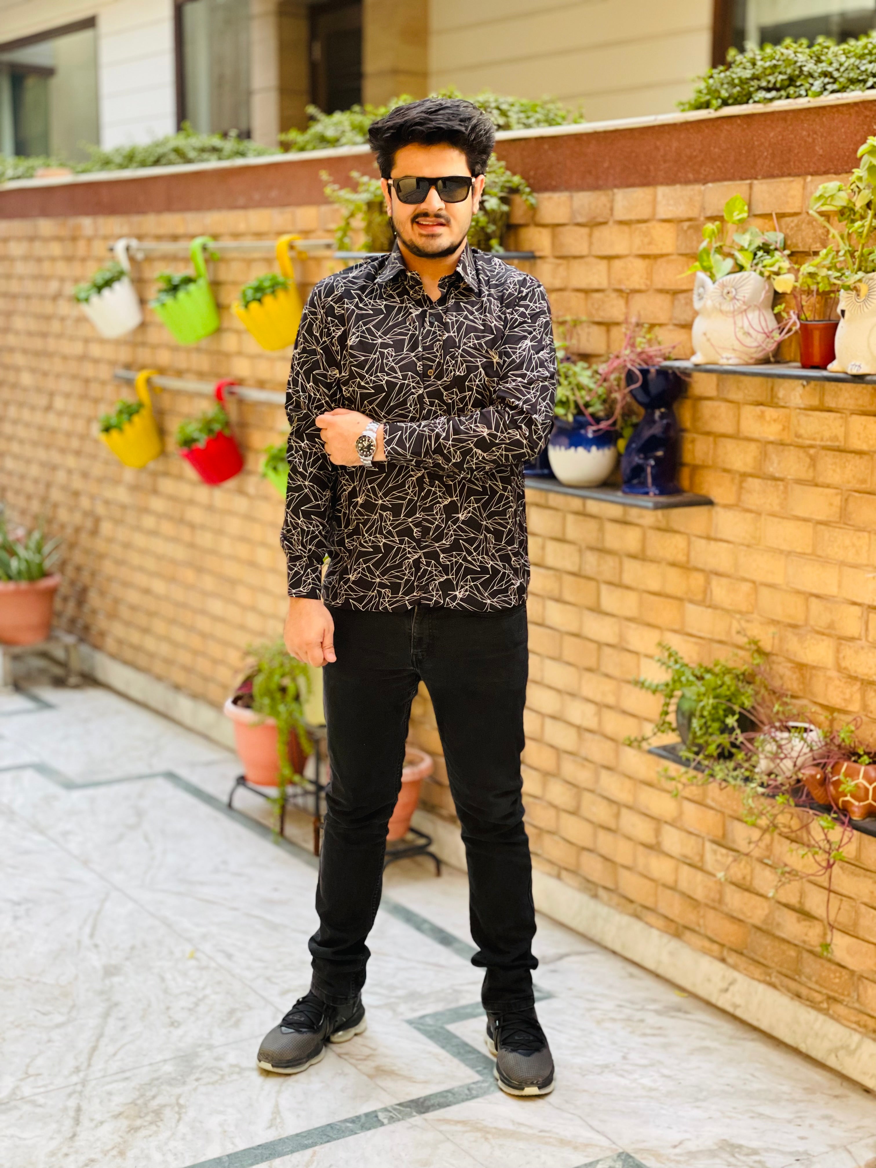 Menswear Black Geometric Shirt