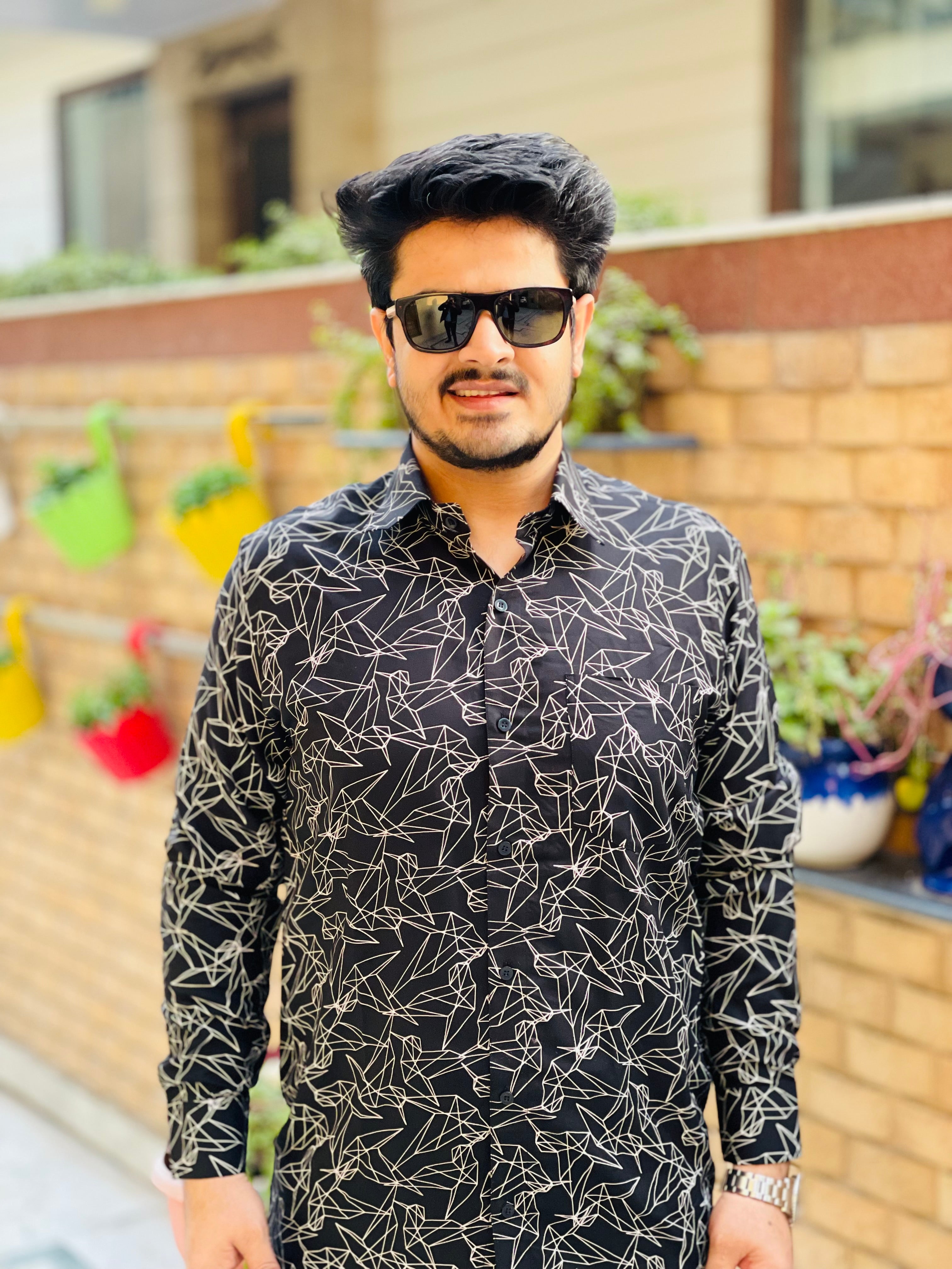 Menswear Black Geometric Shirt