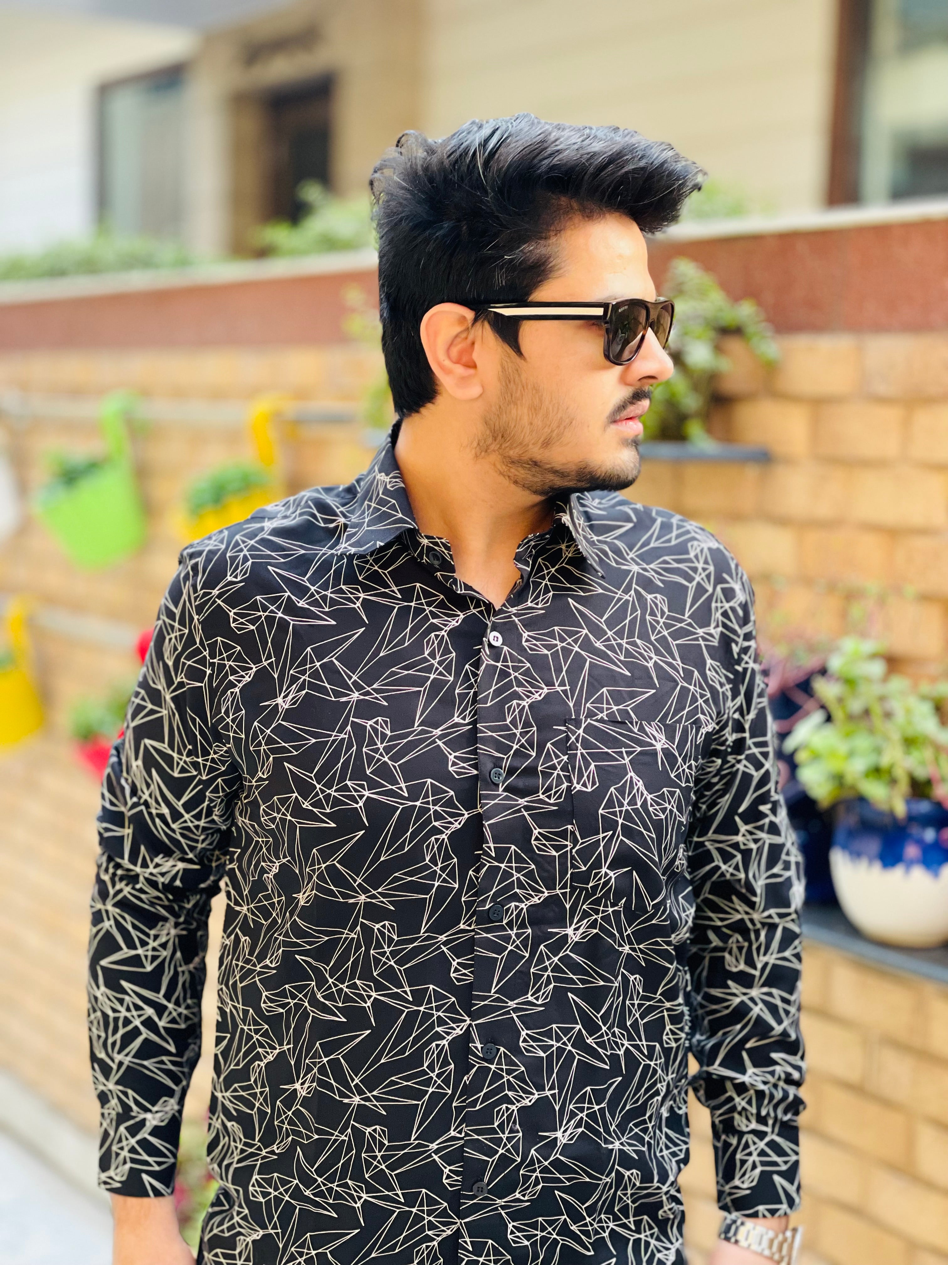 Menswear Black Geometric Shirt
