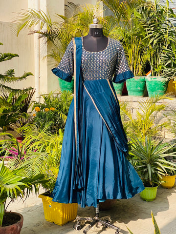 Peacock Blue Drape Gown