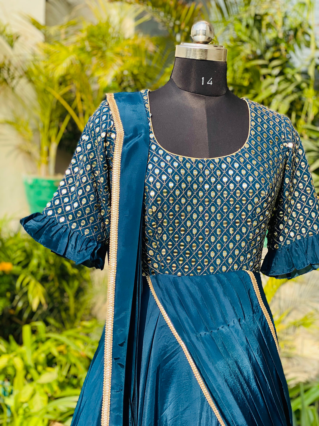 Peacock Blue Drape Gown